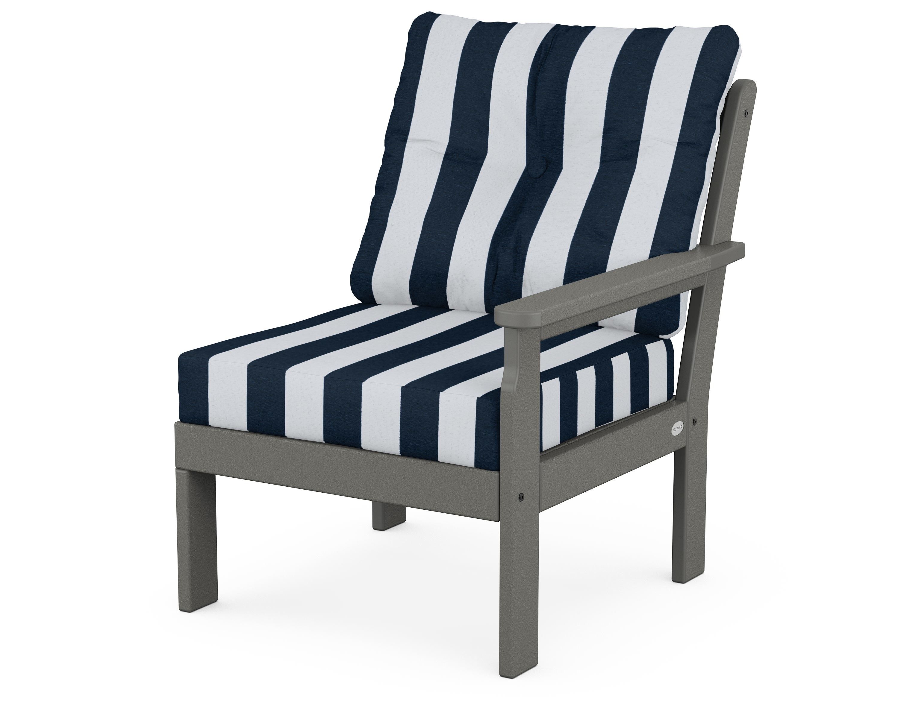POLYWOOD® Vineyard Modular Right Arm Chair in Slate Grey / Cabana Stripe Marine Indigo