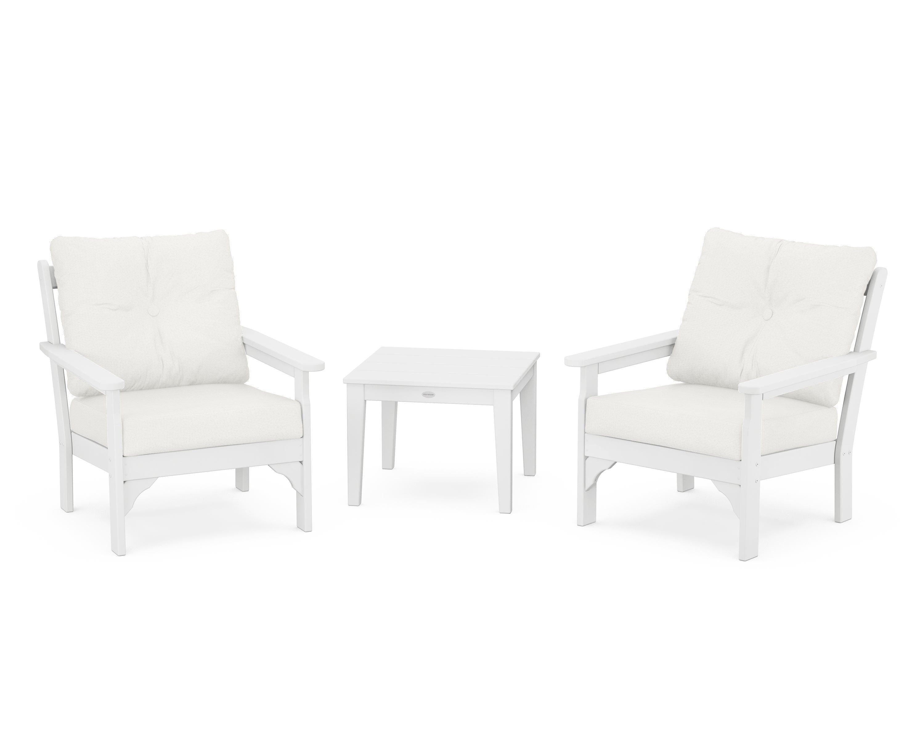 POLYWOOD® Vineyard 3-Piece Deep Seating Set in White / Natural Linen