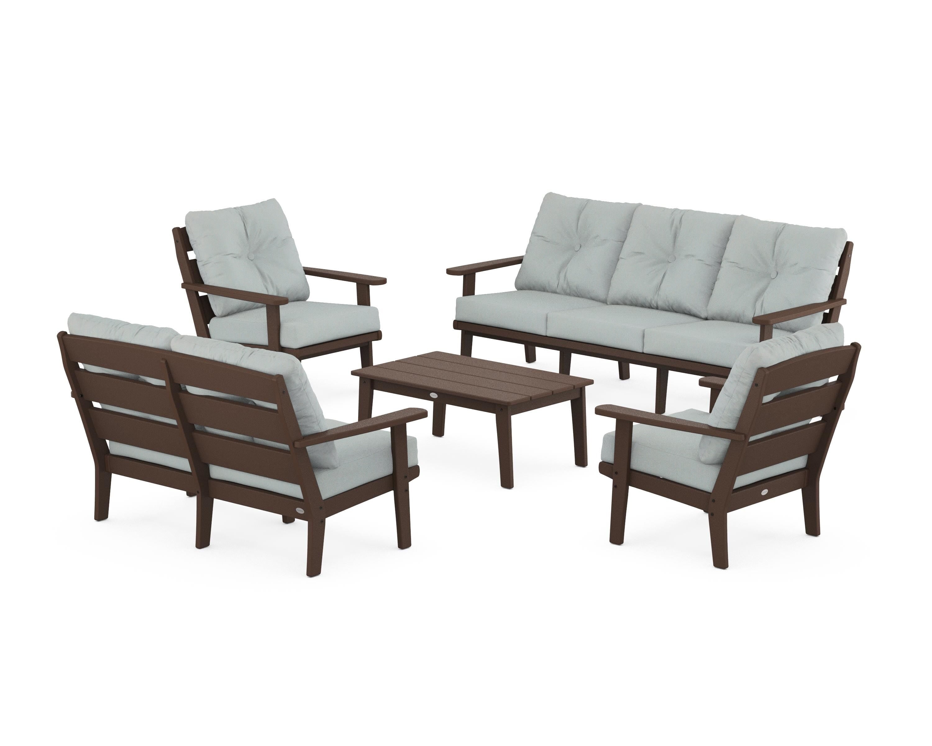 POLYWOOD® Lakeside 5-Piece Lounge Sofa Set in Mahogany / Spa