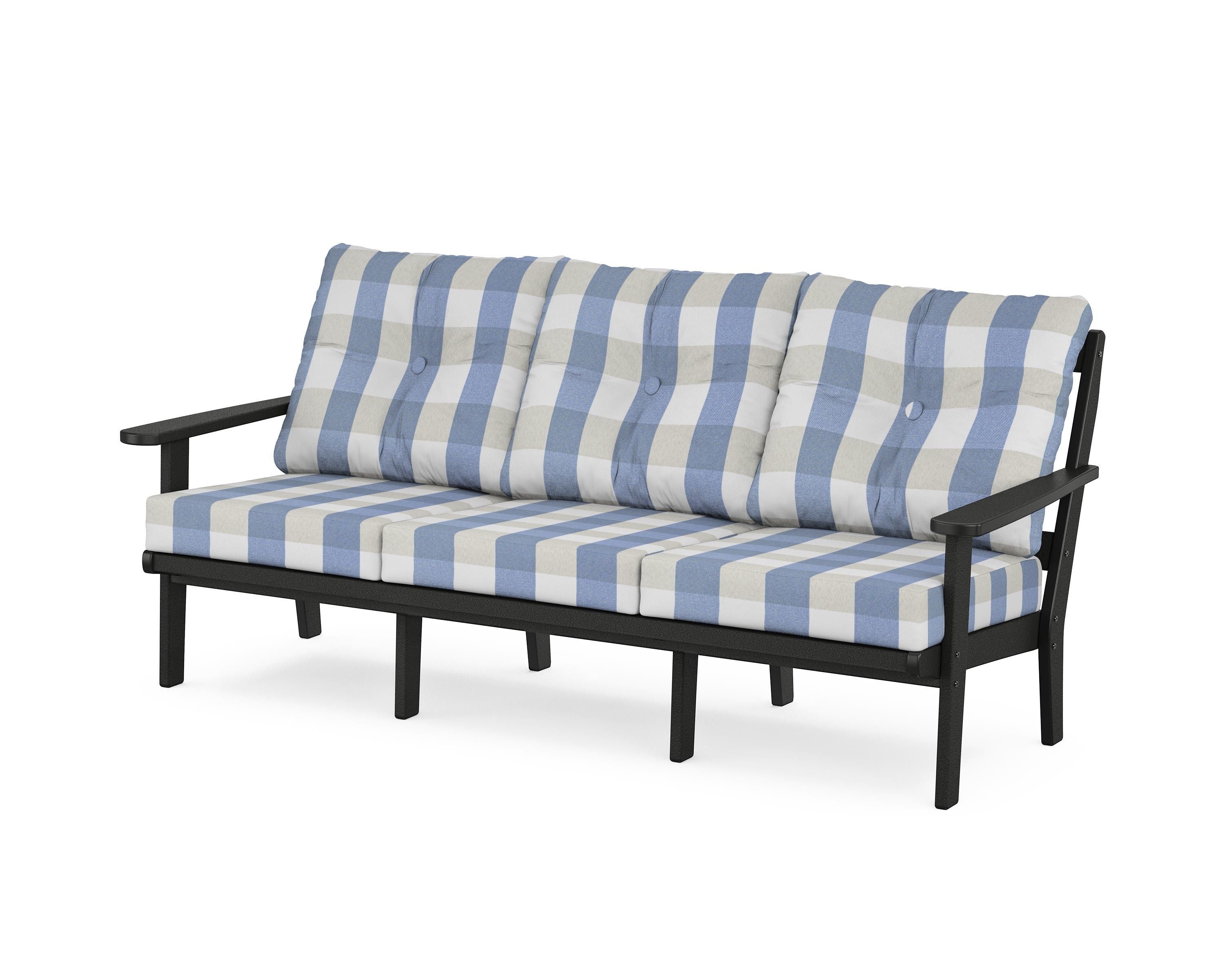 POLYWOOD® Mission Deep Seating Sofa in Black / Buffalo Plaid Sky Blue