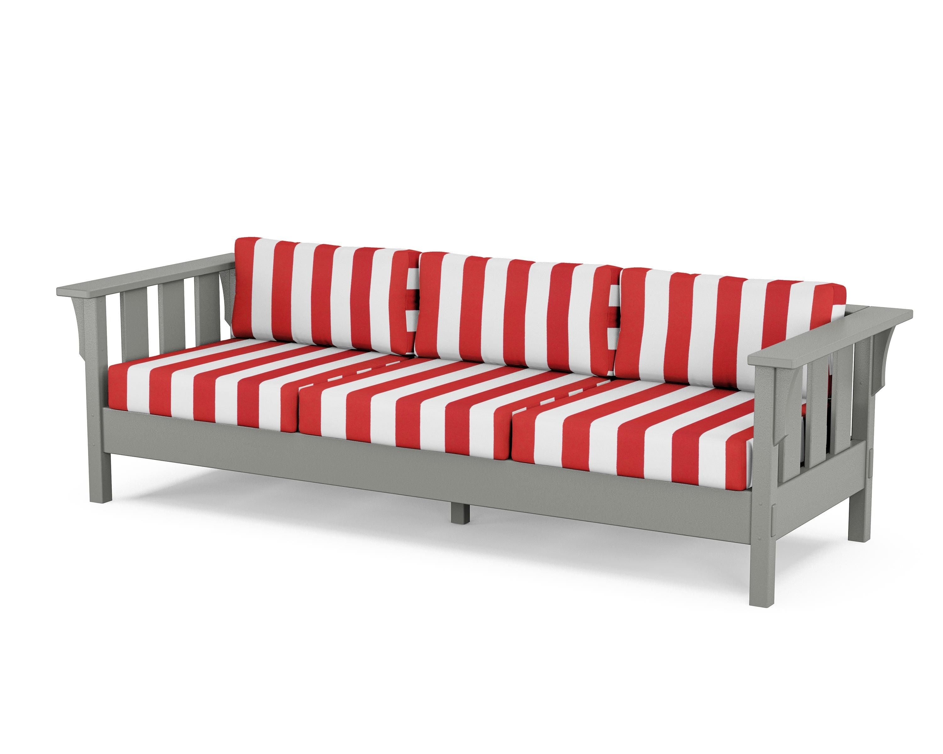 Martha Stewart by POLYWOOD® Acadia Deep Seating Sofa in Slate Grey / Cabana Stripe Crimson