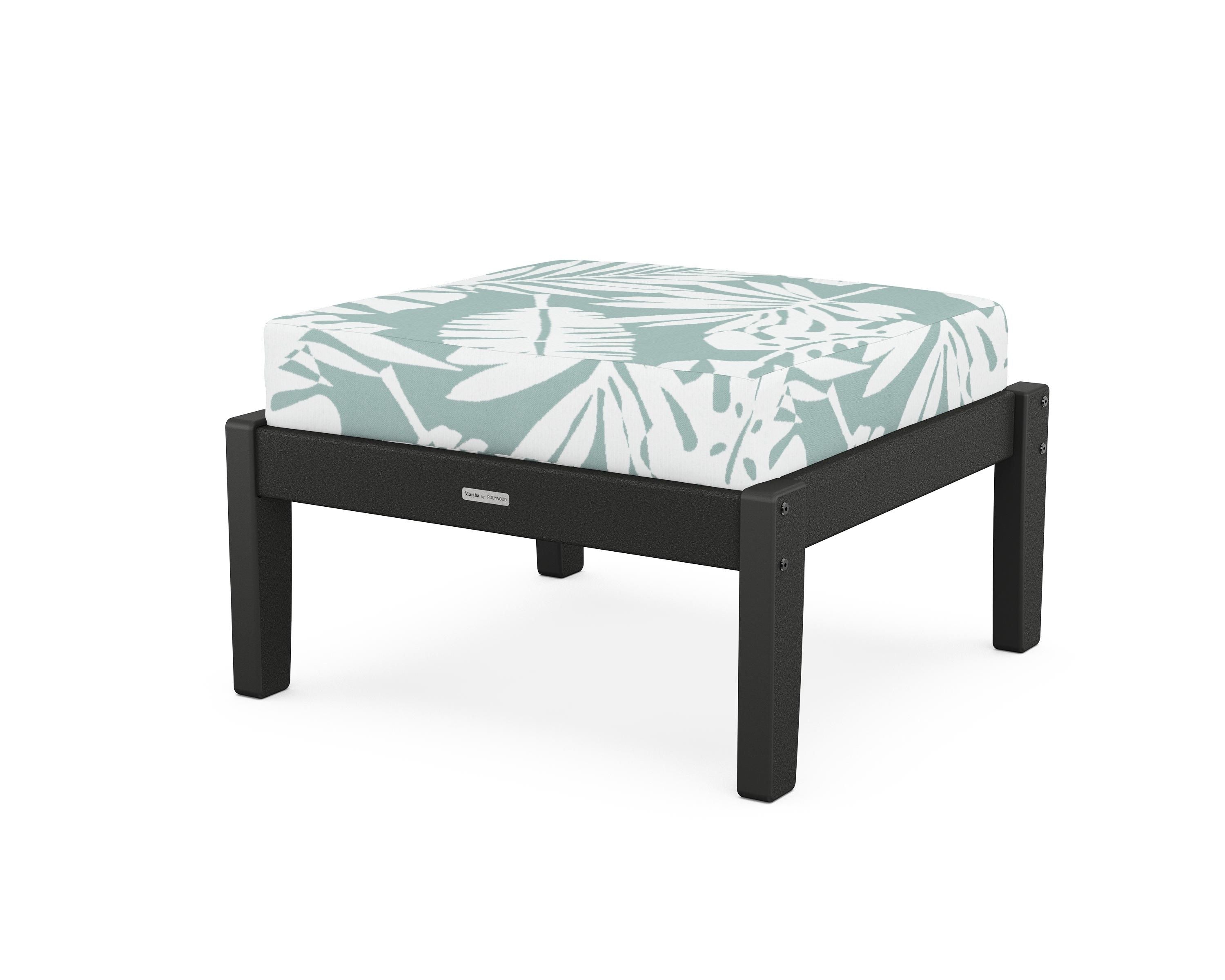 Martha Stewart by POLYWOOD® Chinoiserie Deep Seating Ottoman in Black / Leaf Glacier Spa