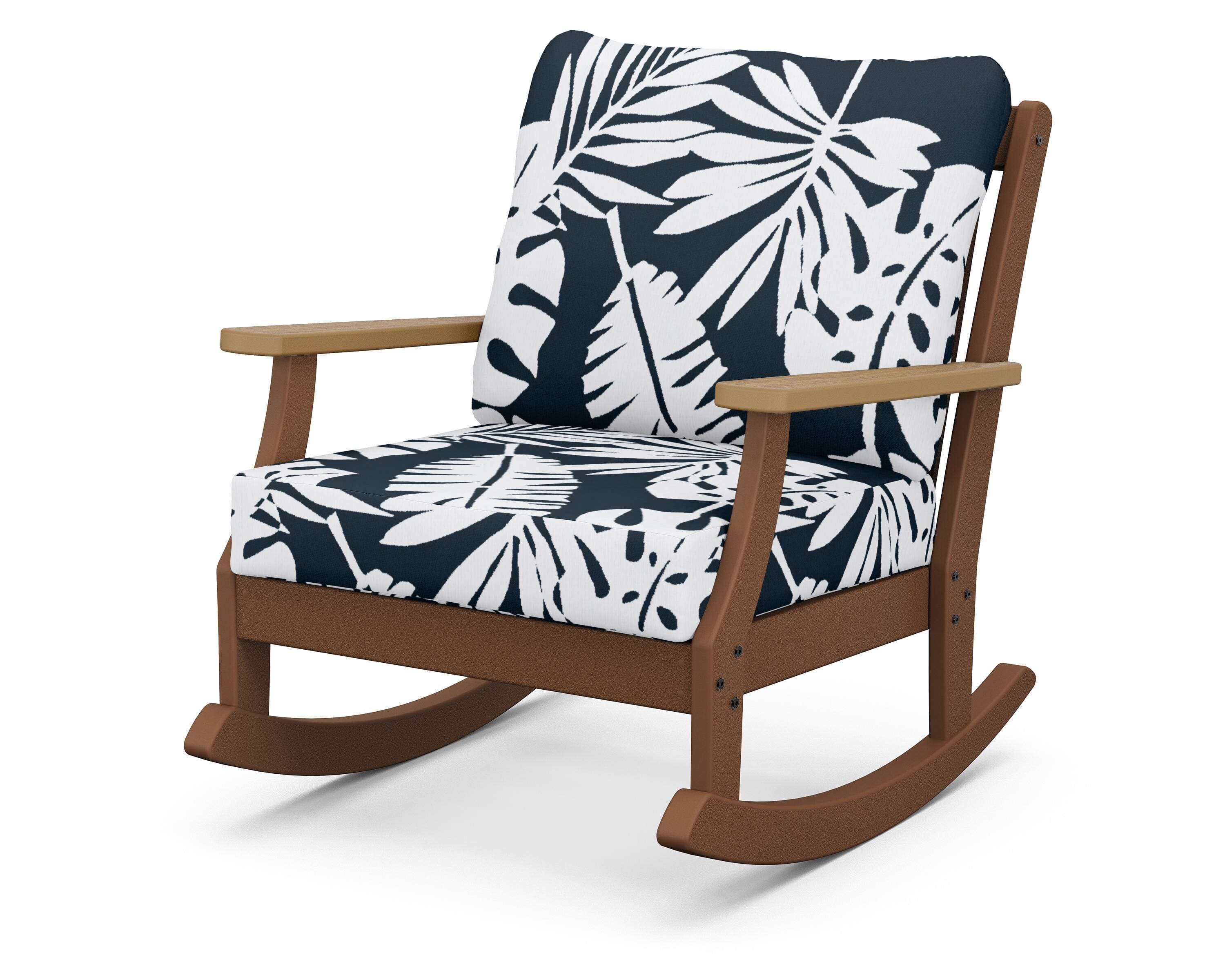 POLYWOOD® Braxton Deep Seating Rocking Chair in Teak / Natural / Leaf Marine Indigo
