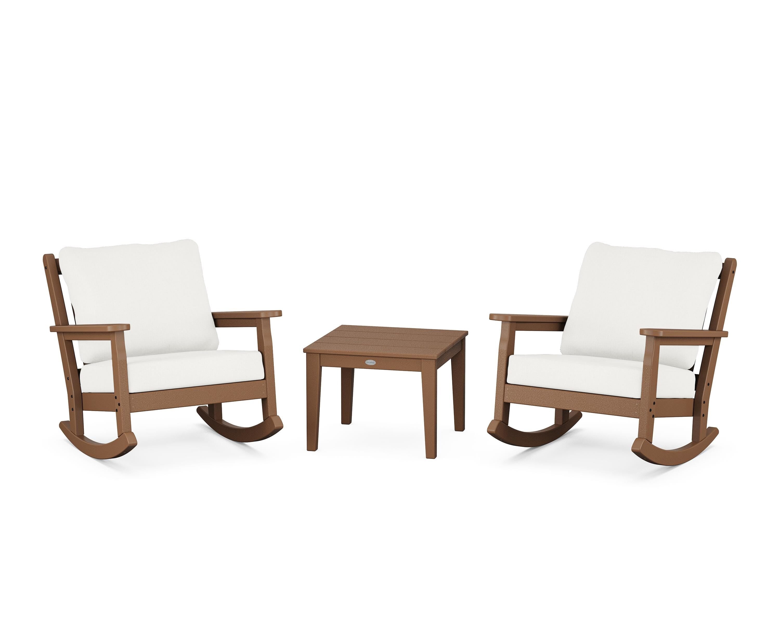 POLYWOOD® Chippendale 3-Piece Deep Seating Rocker Set in Teak / Natural Linen