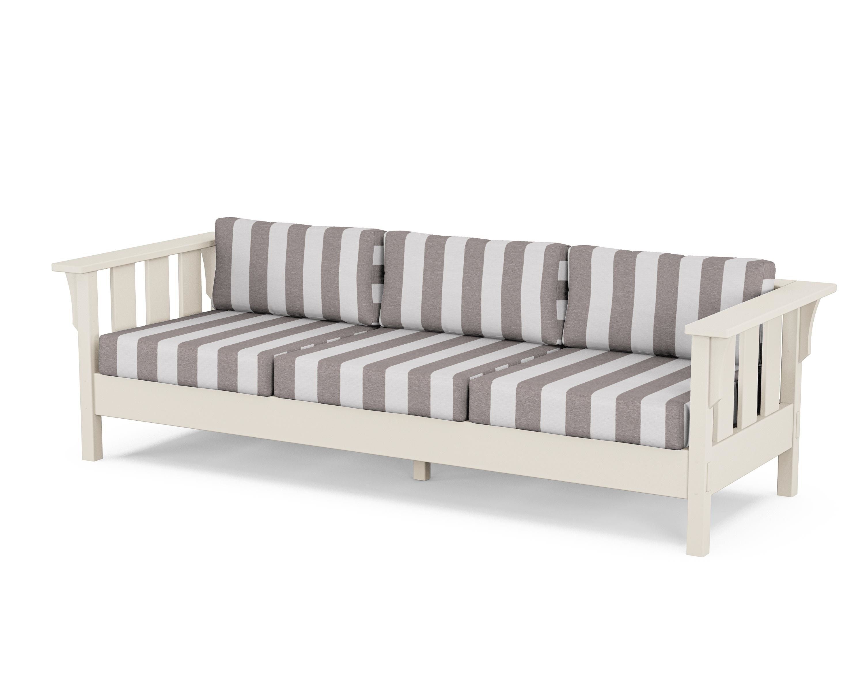 Martha Stewart by POLYWOOD® Acadia Deep Seating Sofa in Sand / Cabana Stripe Grey Mist
