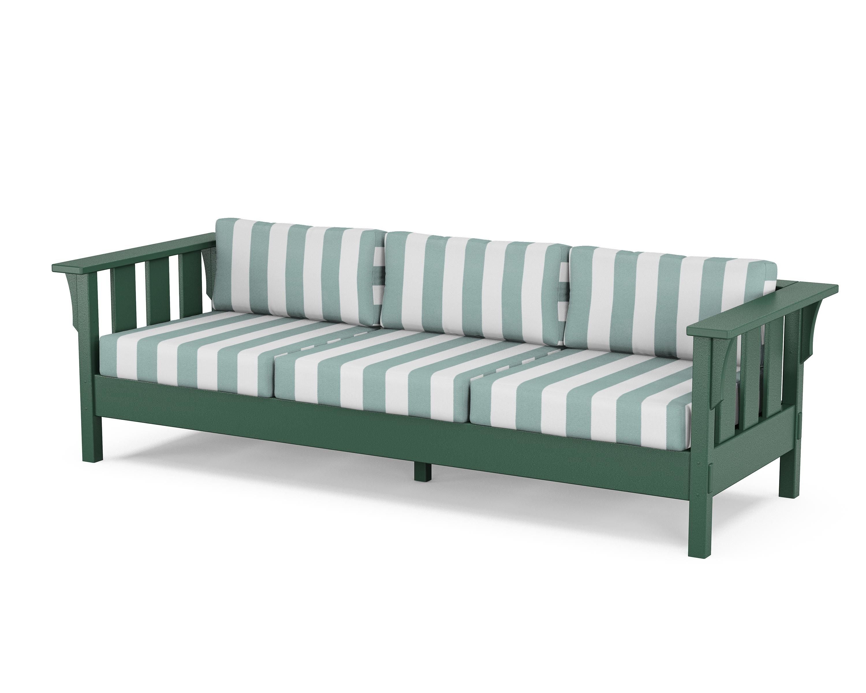 Martha Stewart by POLYWOOD® Acadia Deep Seating Sofa in Green / Cabana Stripe Glacier Spa