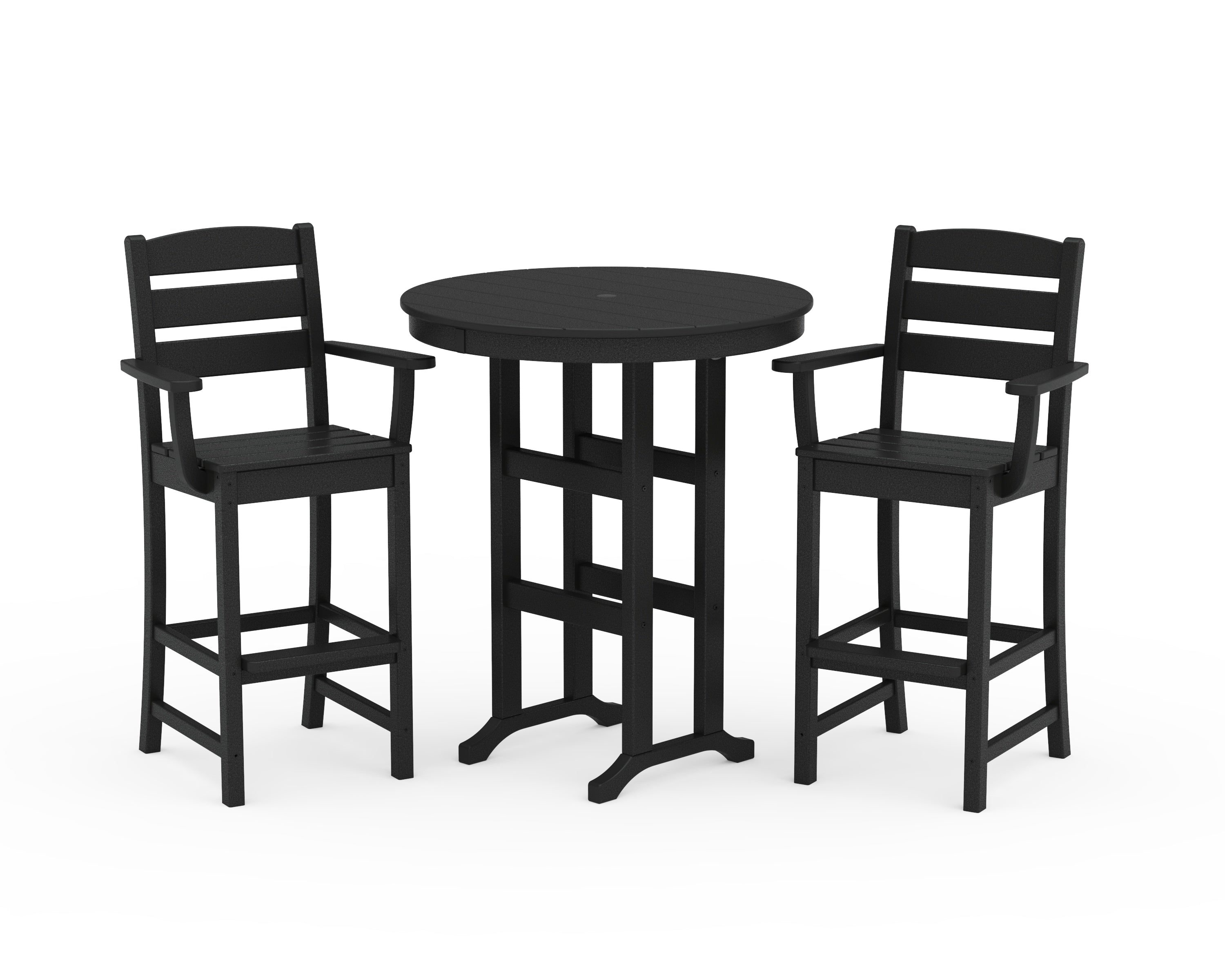 POLYWOOD® Lakeside 3-Piece Round Bar Arm Chair Set in Black