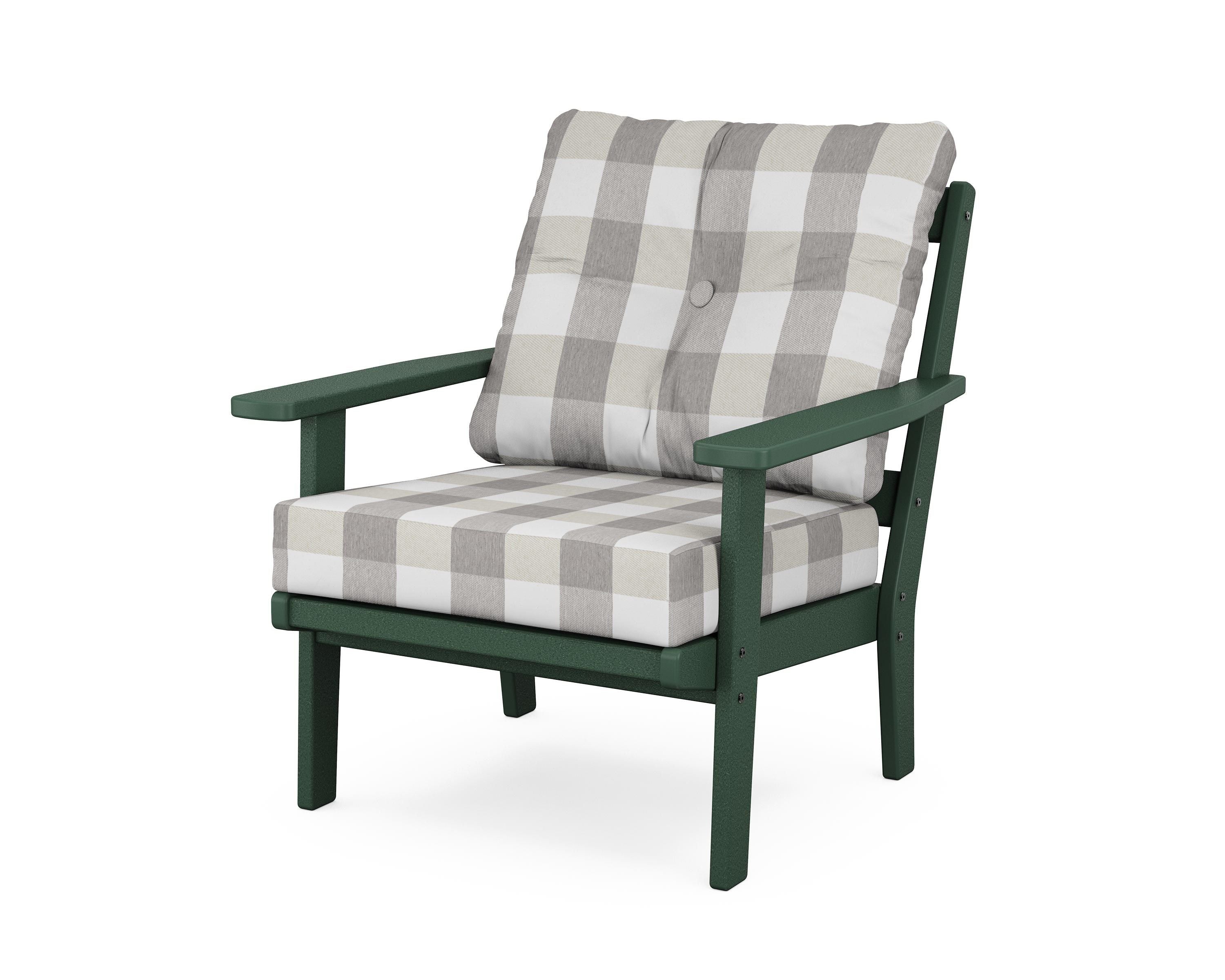 POLYWOOD® Oxford Deep Seating Chair in Green / Buffalo Plaid Grey Mist