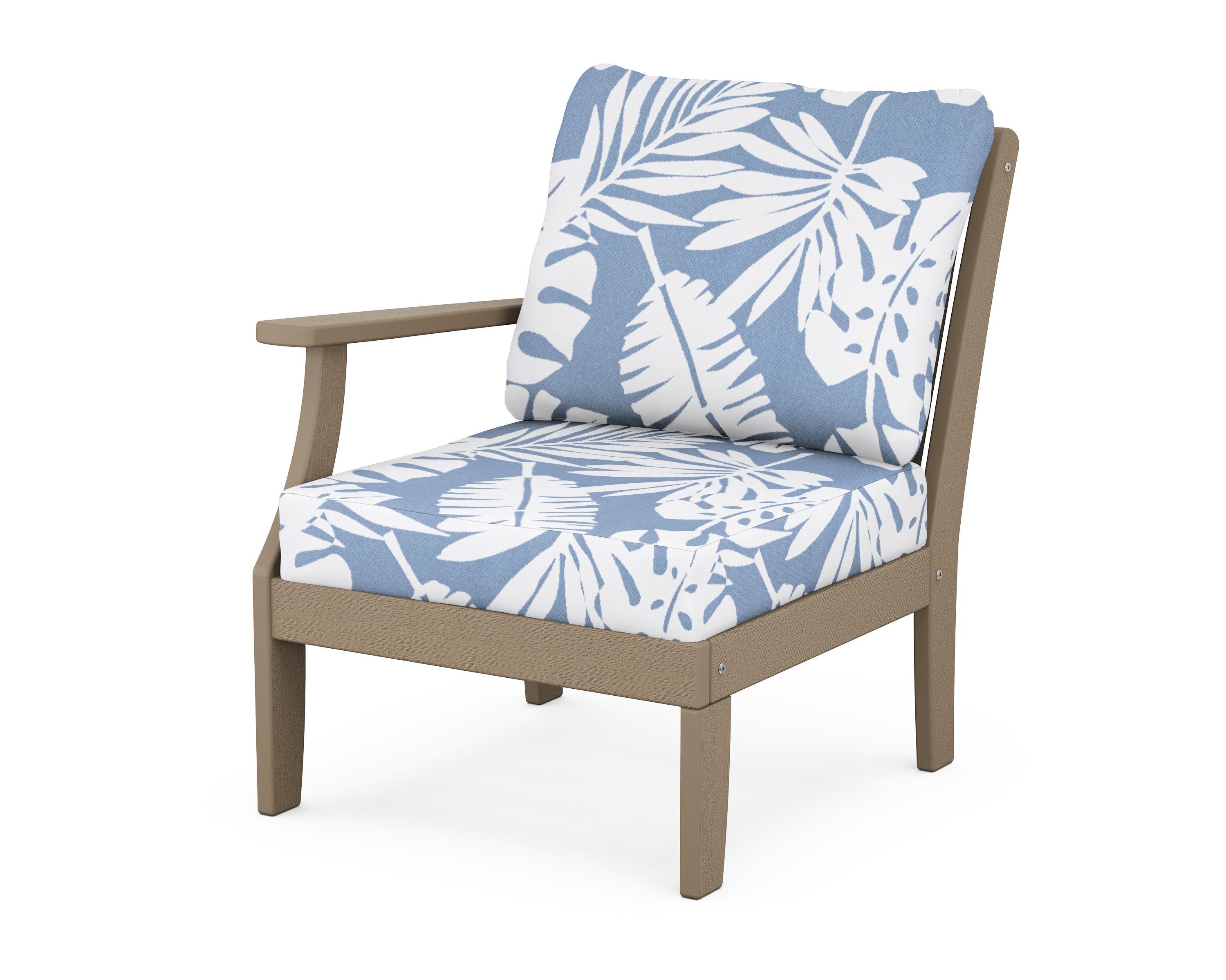 POLYWOOD® Braxton Modular Left Arm Chair in Vintage Sahara / Leaf Sky Blue