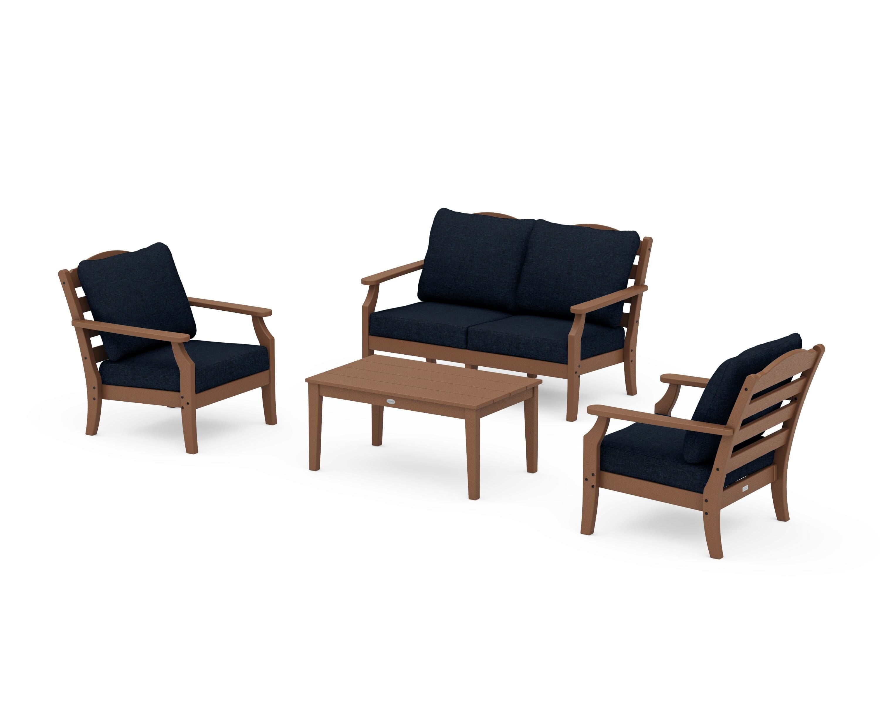 Draper James™ by POLYWOOD® Savannah 4-Piece Deep Seating Set with Loveseat in Teak / Marine Indigo