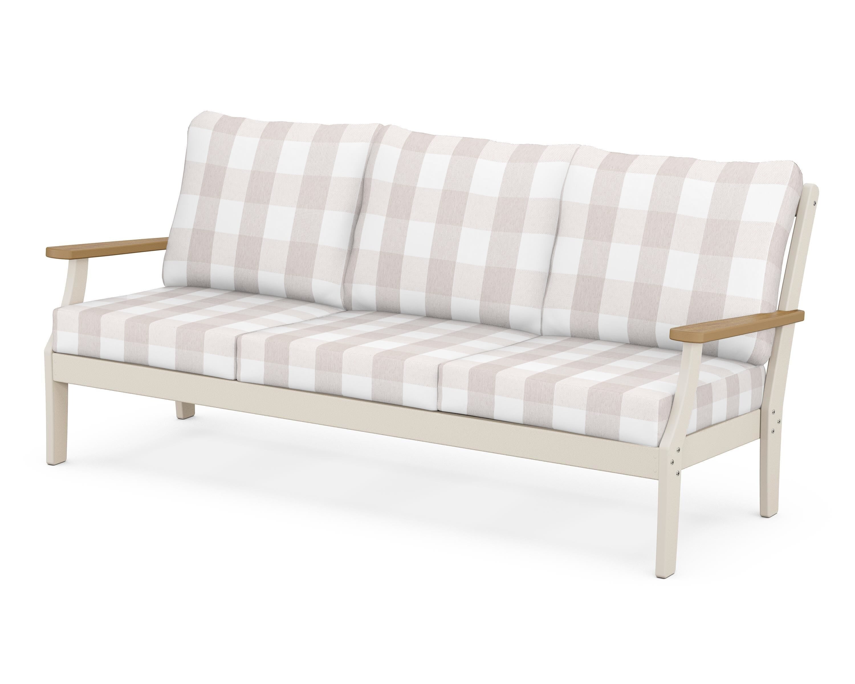 POLYWOOD® Braxton Deep Seating Sofa in Sand / Natural / Buffalo Plaid Dune Burlap