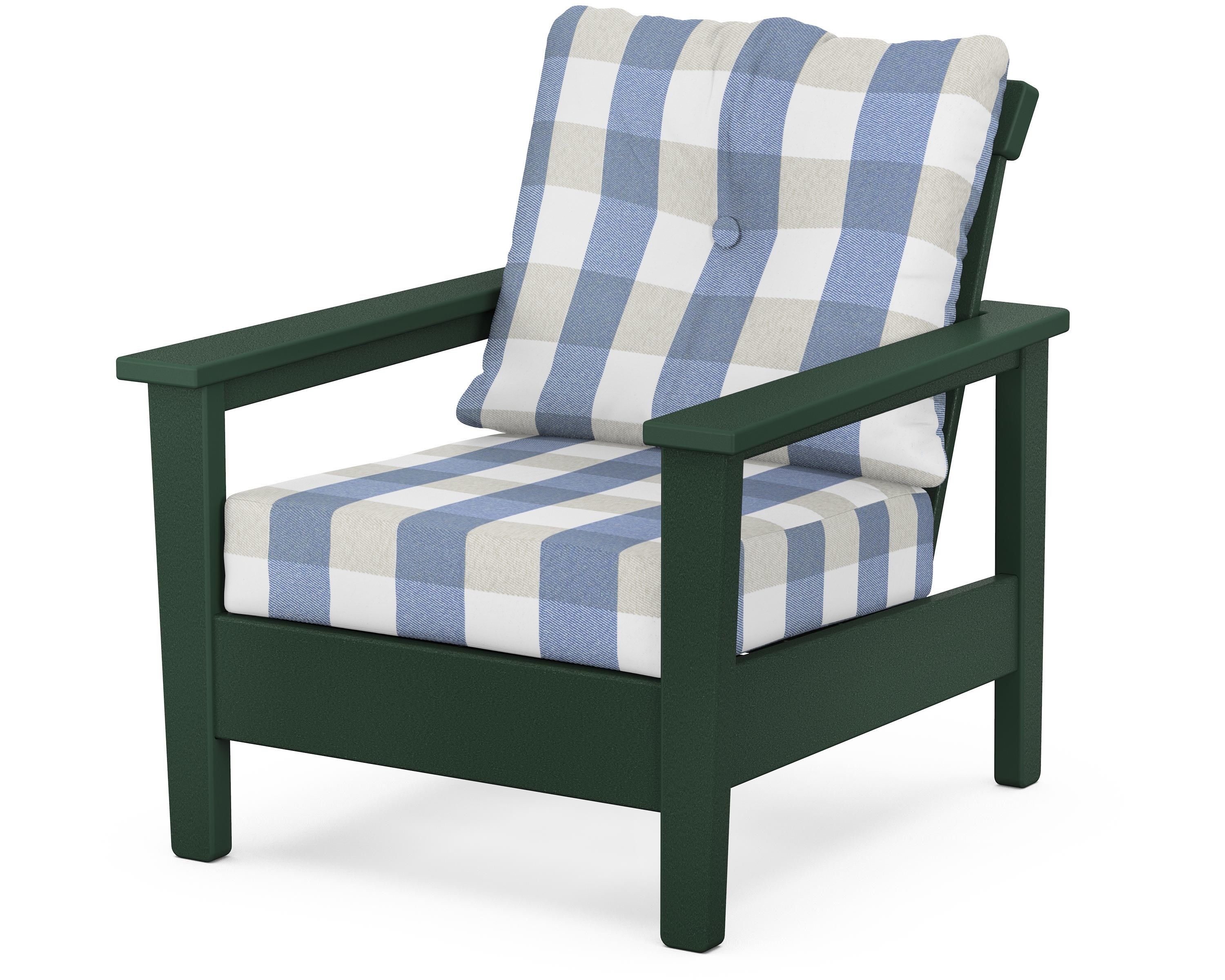 POLYWOOD® Prescott Deep Seating Chair in Green / Buffalo Plaid Sky Blue