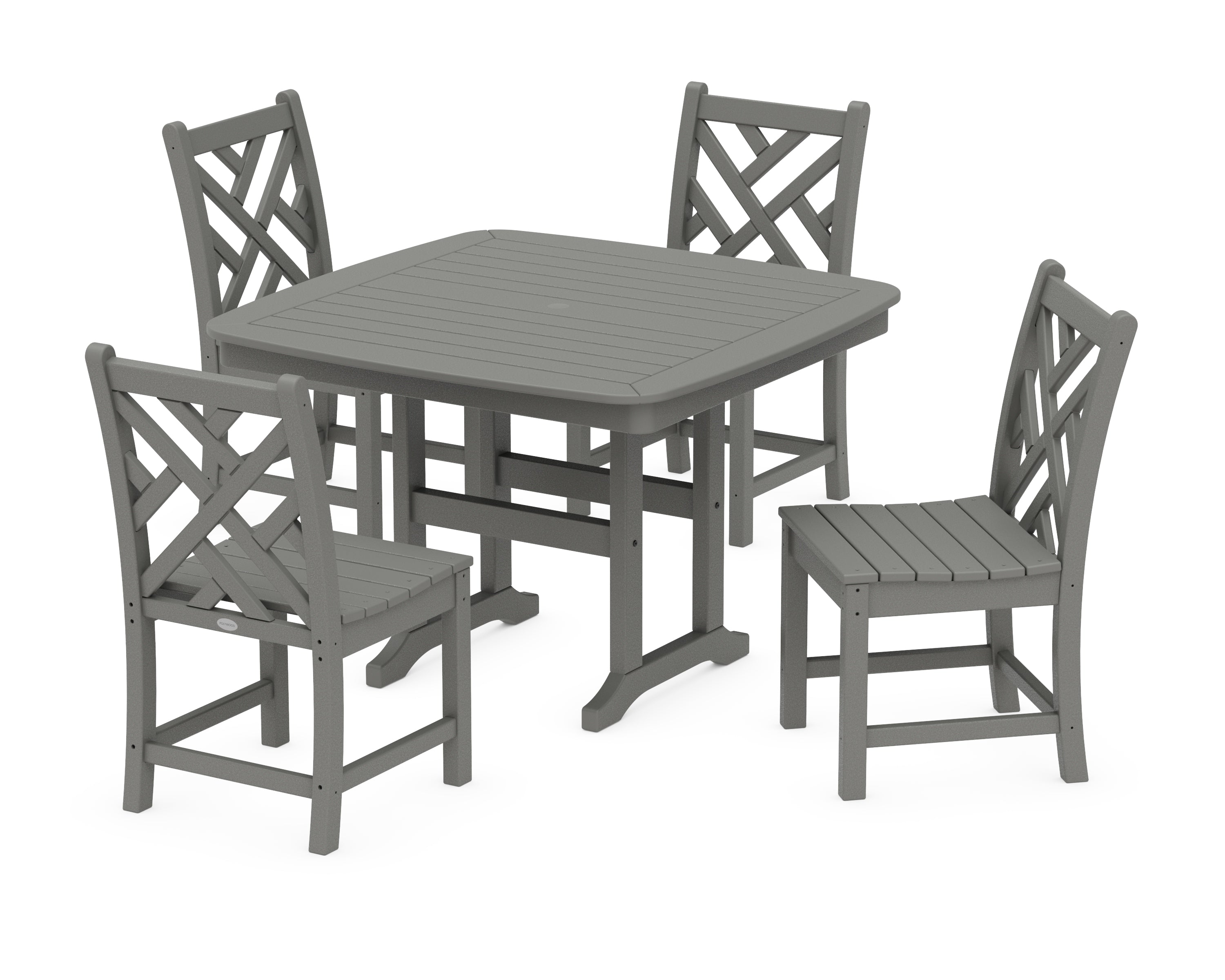 POLYWOOD® Chippendale Side Chair 5-Piece Dining Set with Trestle Legs in Slate Grey