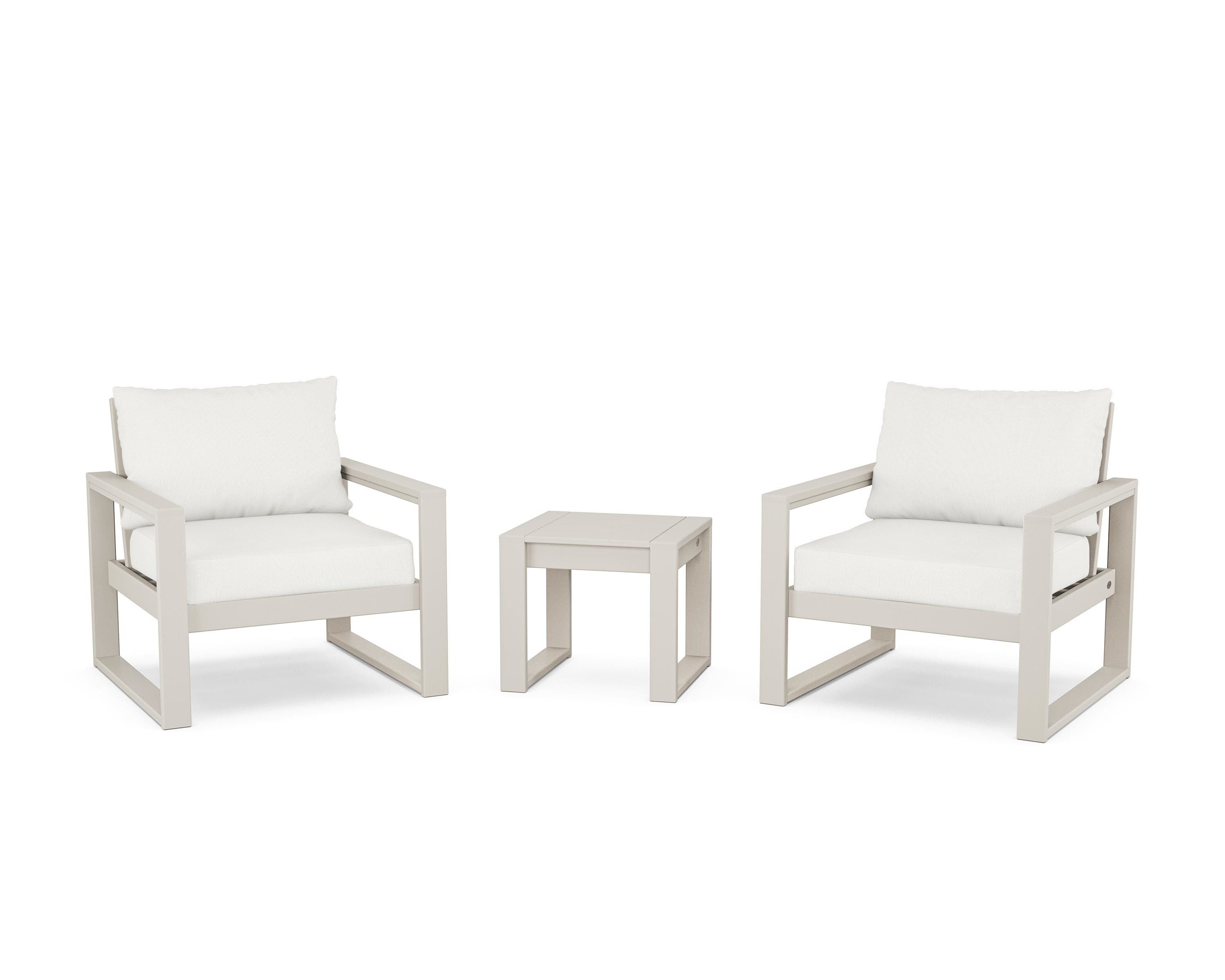 POLYWOOD® EDGE Sectional 3-Piece Deep Seating Set in Sand / Natural Linen