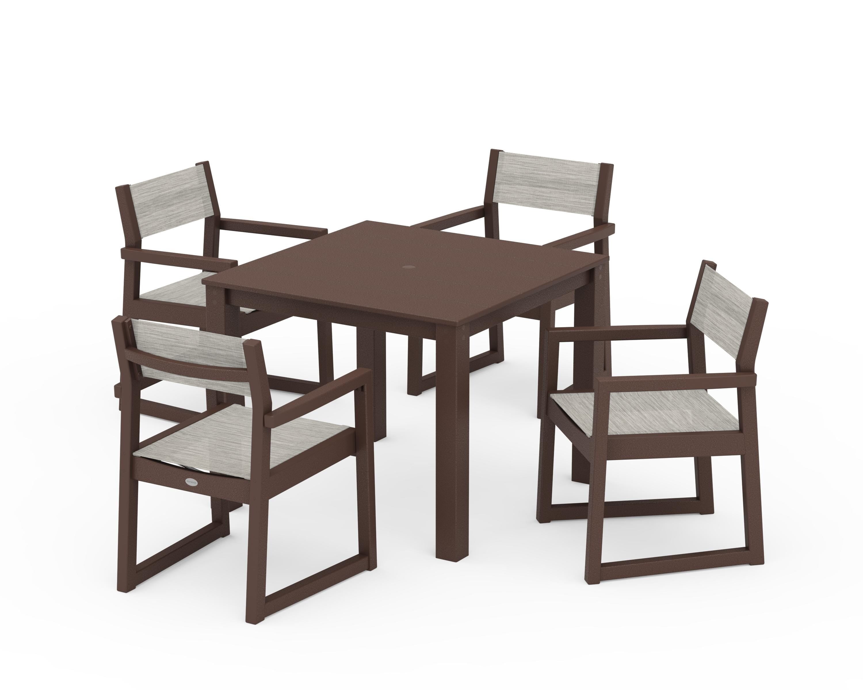 POLYWOOD® EDGE Sling Arm Chair 5-Piece Parsons Dining Set in Mahogany / Birch Sling