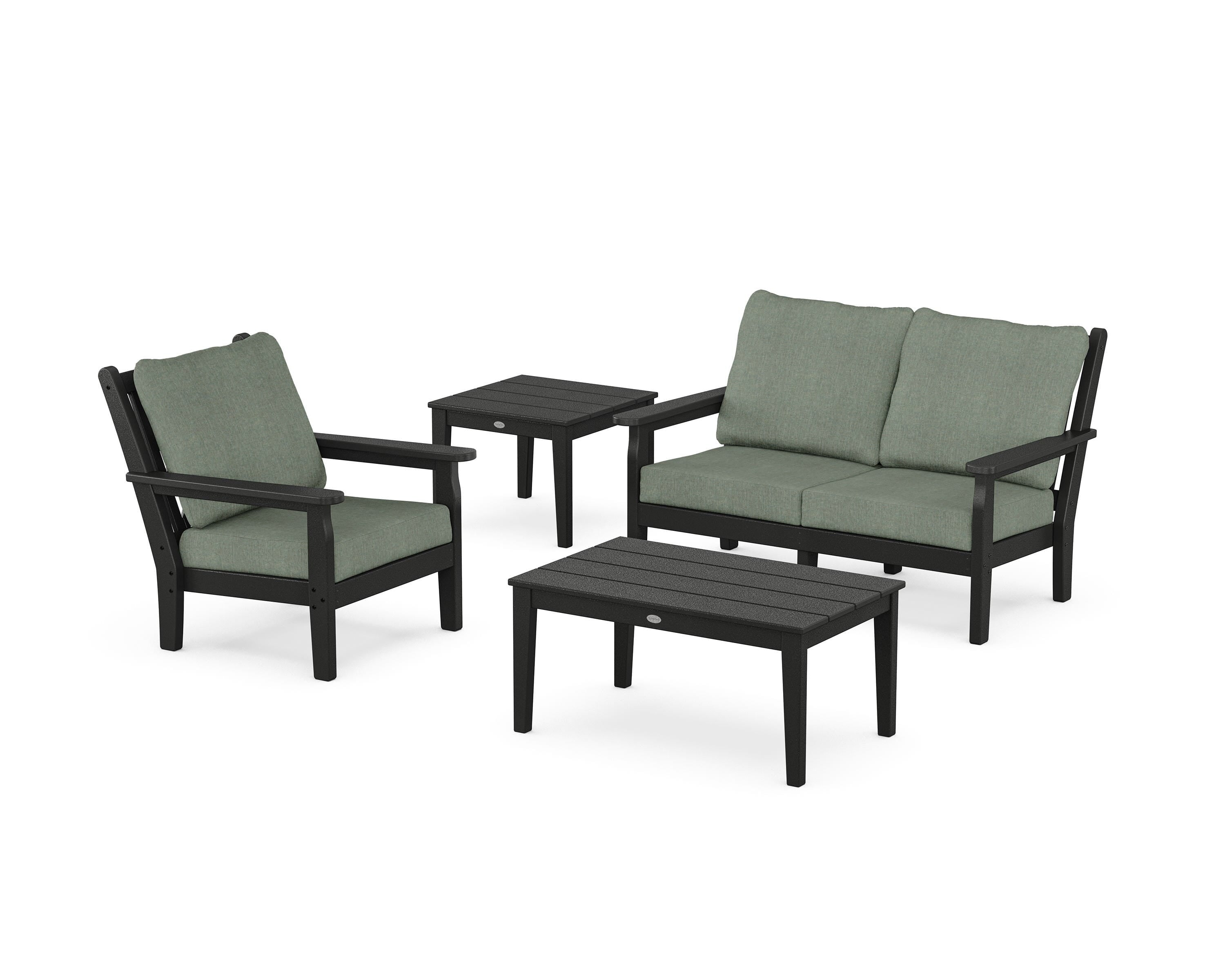POLYWOOD® Chippendale 4-Piece Deep Seating Set in Black / Cast Sage