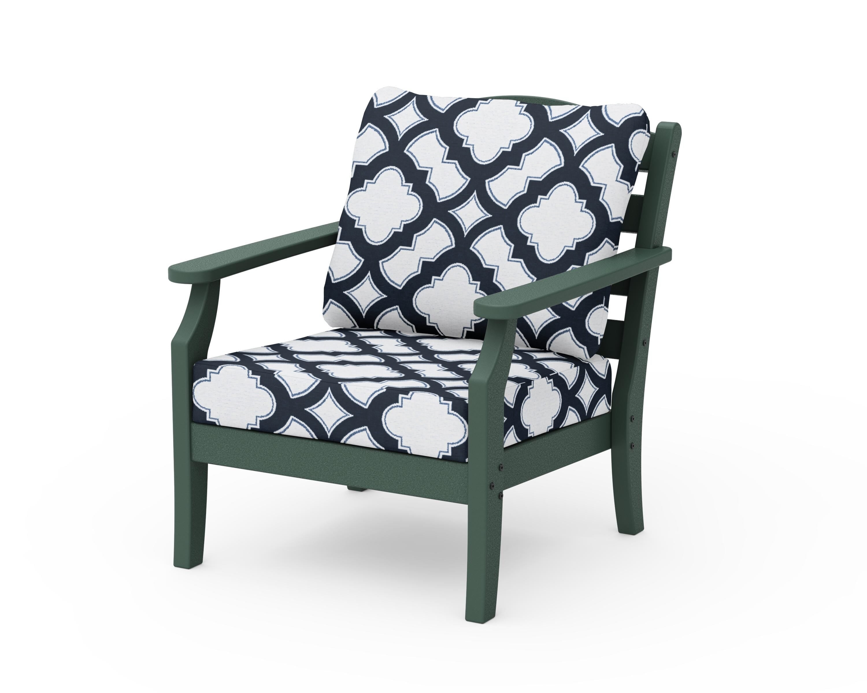 Draper James™ by POLYWOOD® Savannah Deep Seating Chair in Green / Trellis Marine Indigo