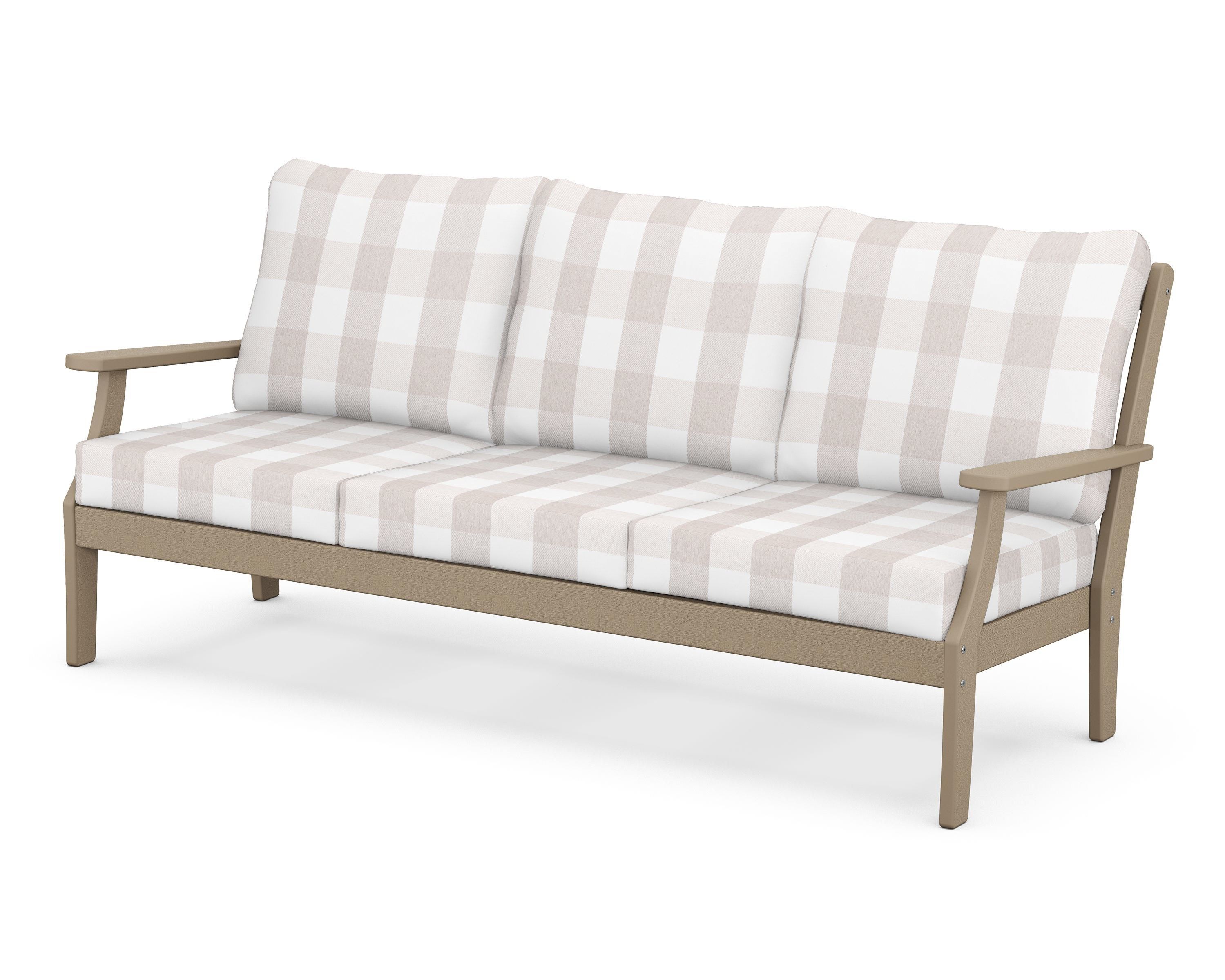 POLYWOOD® Braxton Deep Seating Sofa in Vintage Sahara / Buffalo Plaid Dune Burlap