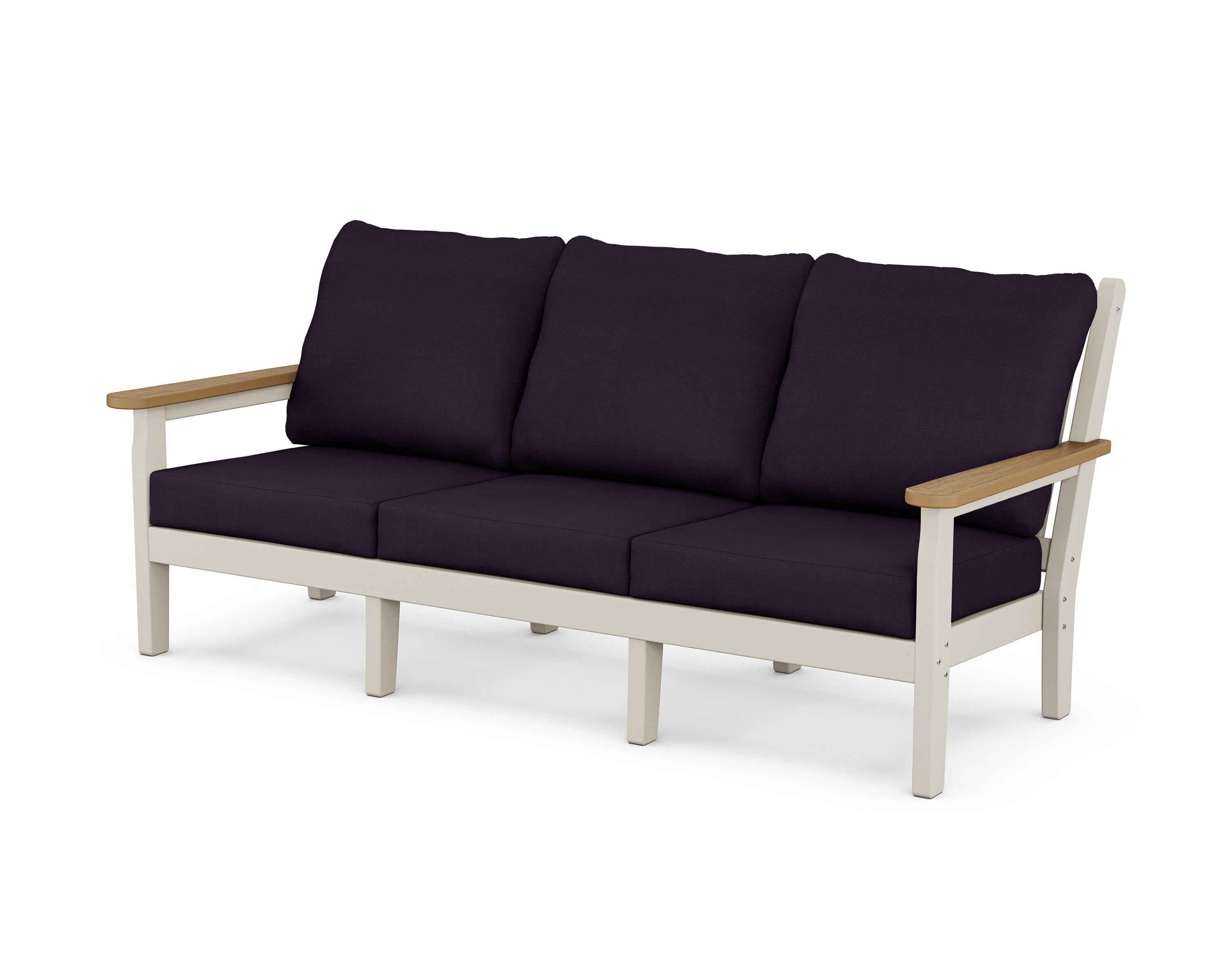 POLYWOOD® Chippendale Deep Seating Sofa in Sand / Natural / Navy Linen