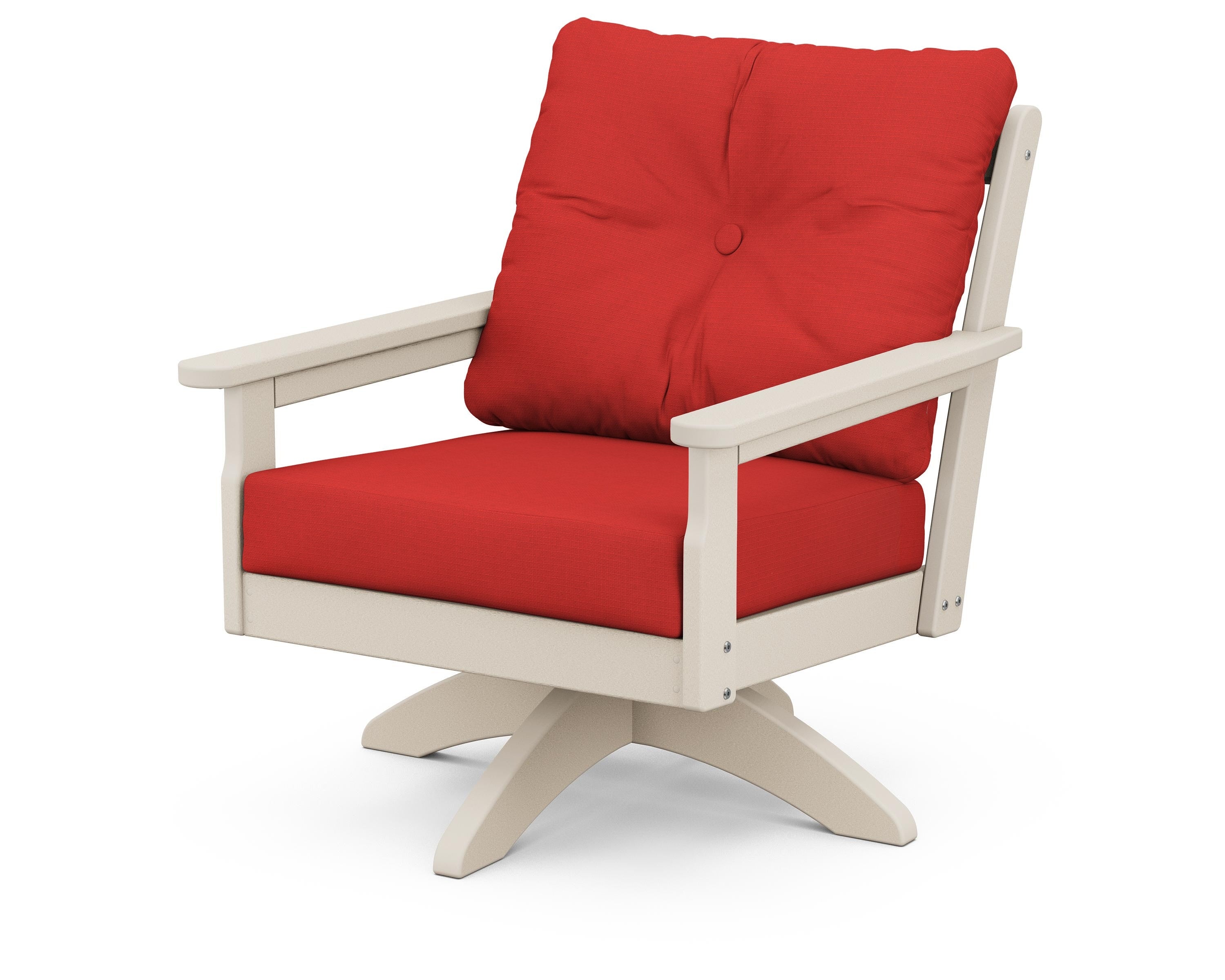 POLYWOOD® Vineyard Deep Seating Swivel Chair in Sand / Crimson Linen