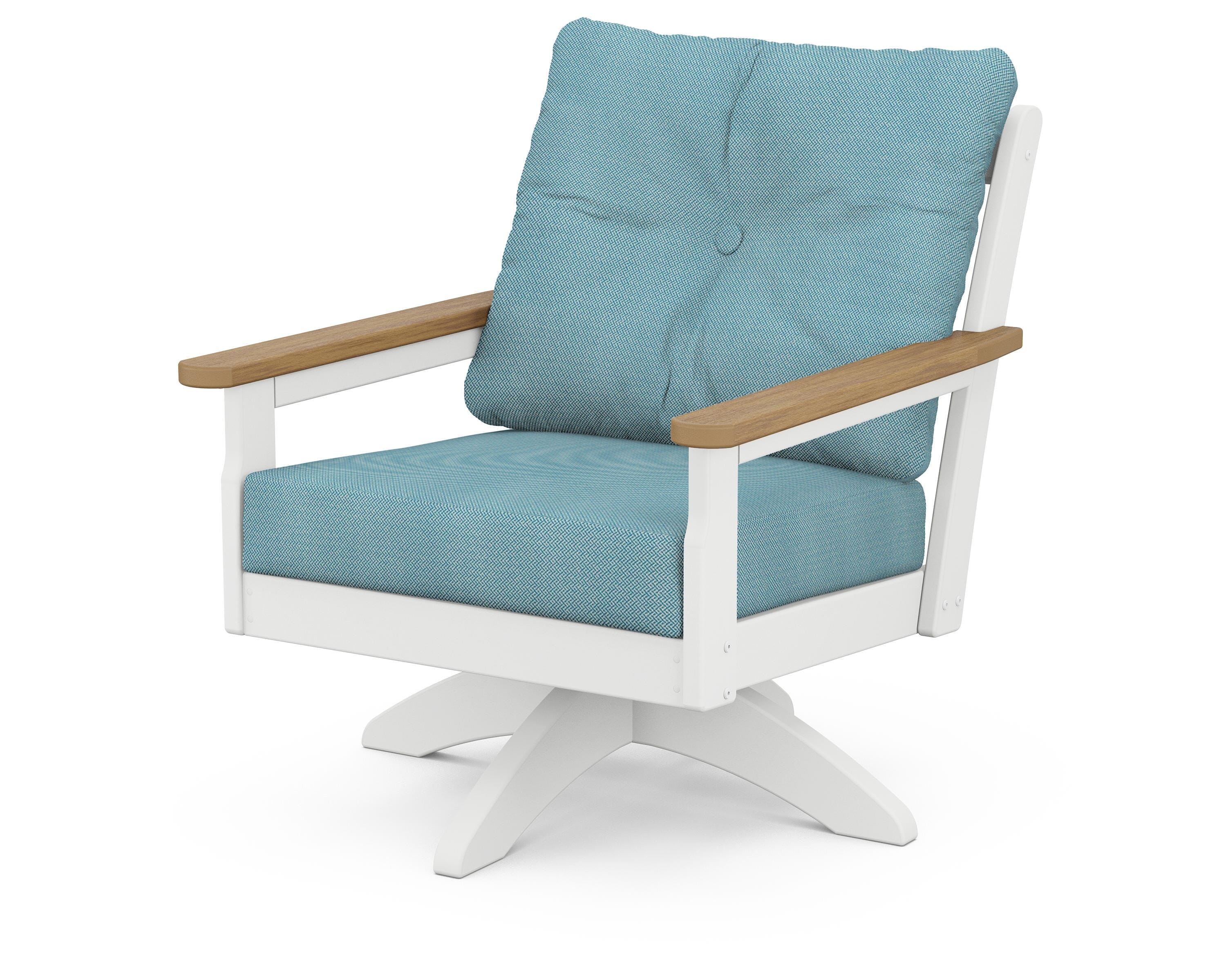 POLYWOOD® Vineyard Deep Seating Swivel Chair in White / Natural / Lattice Sky Blue