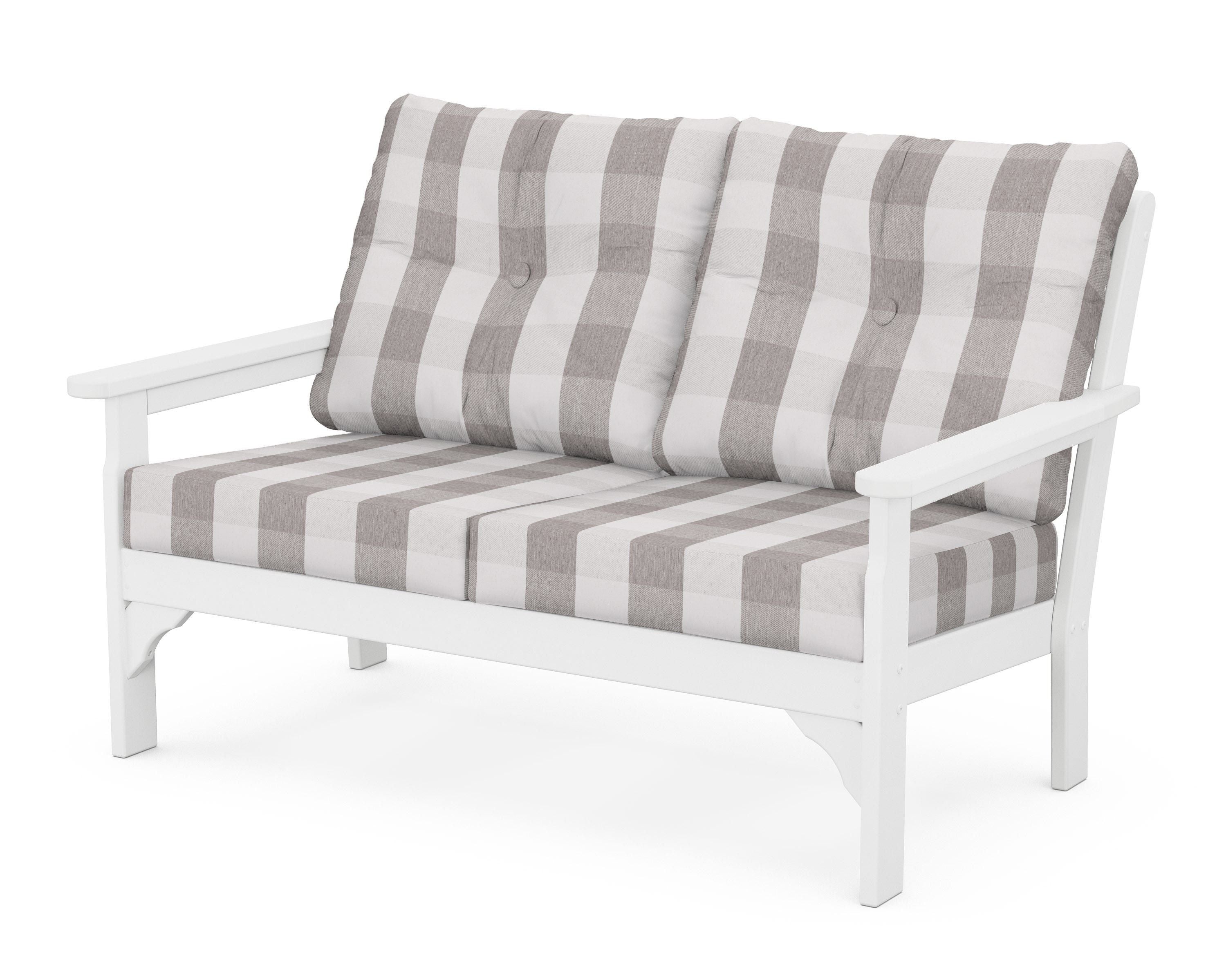 POLYWOOD® Vineyard Deep Seating Loveseat in White / Buffalo Plaid Grey Mist