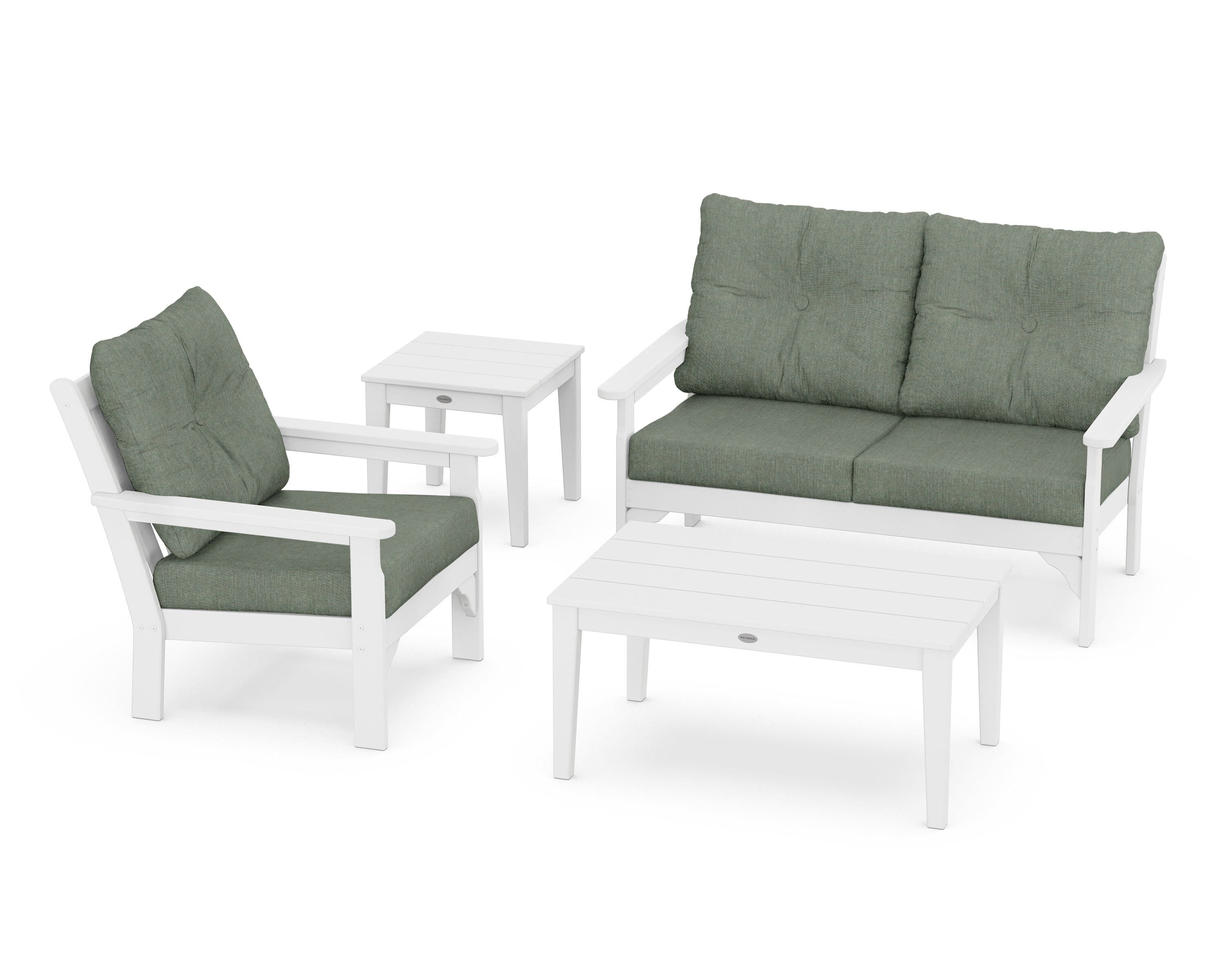 POLYWOOD® Vineyard 4-Piece Deep Seating Set in White / Cast Sage