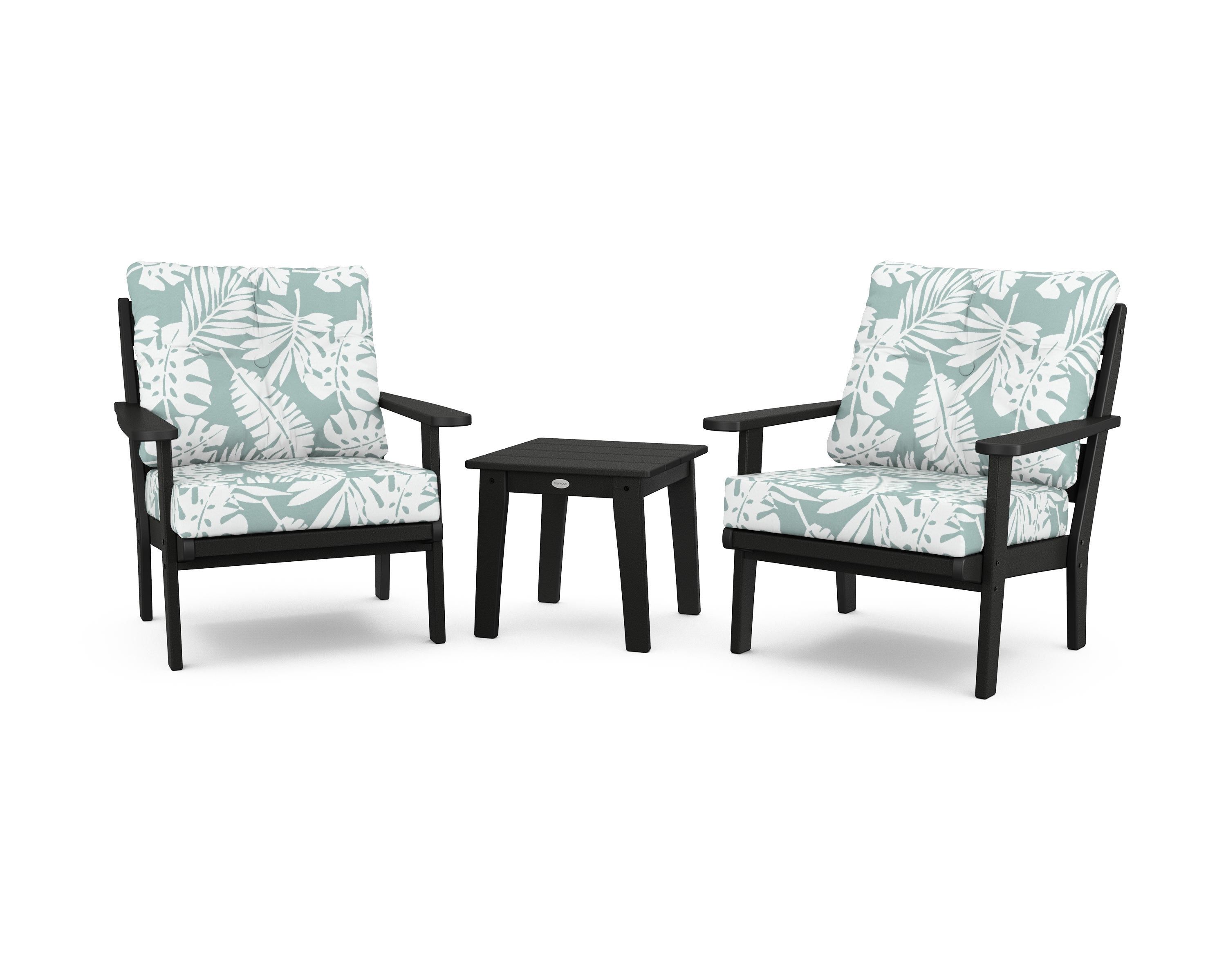 POLYWOOD® Lakeside 3-Piece Deep Seating Chair Set in Black / Leaf Glacier Spa