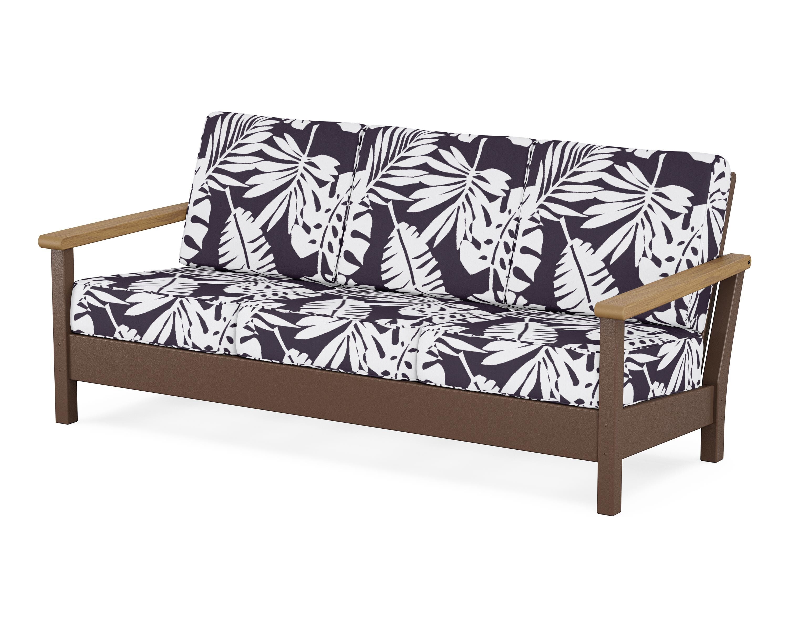 POLYWOOD® Harbour Deep Seating Sofa in Mahogany / Natural / Leaf Navy