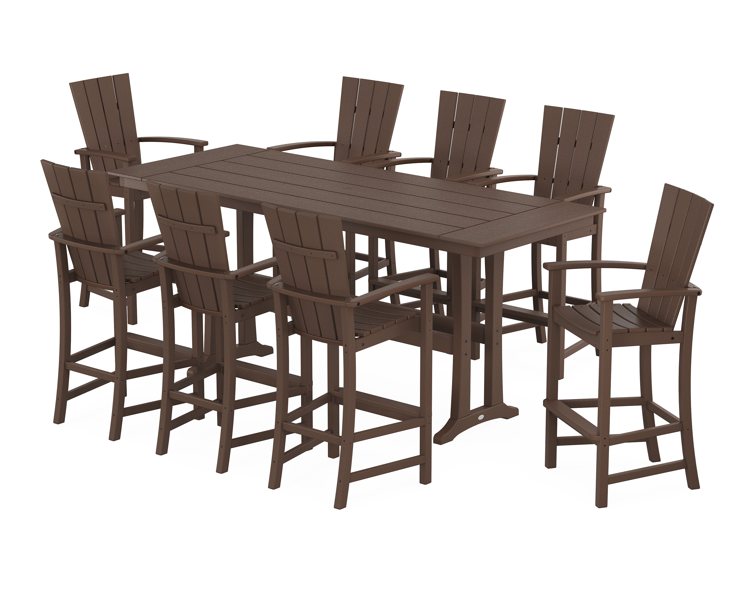 POLYWOOD® Quattro Adirondack 9-Piece Farmhouse Bar Set with Trestle Legs in Mahogany