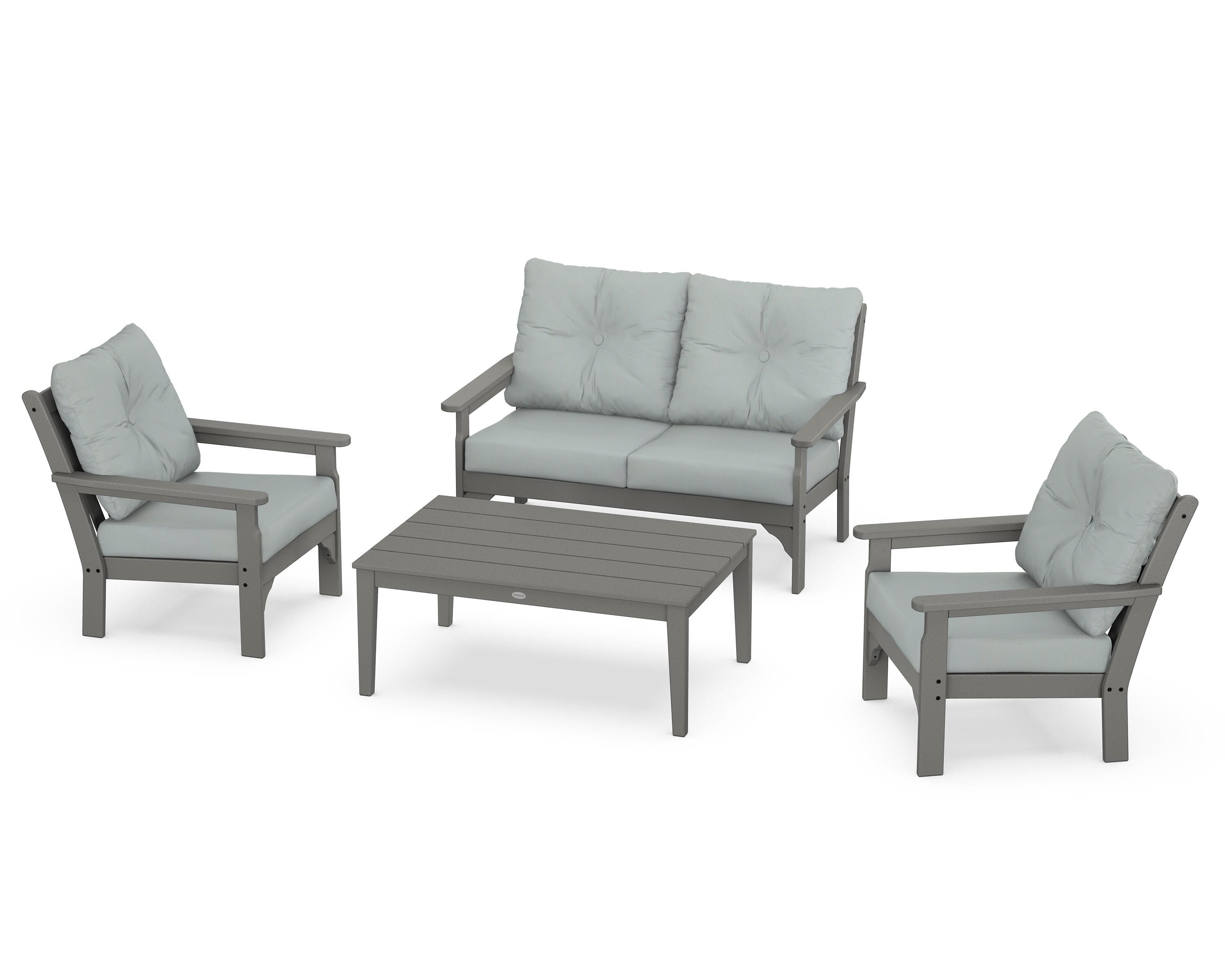POLYWOOD® Vineyard 4-Piece Deep Seating Set in Slate Grey / Spa