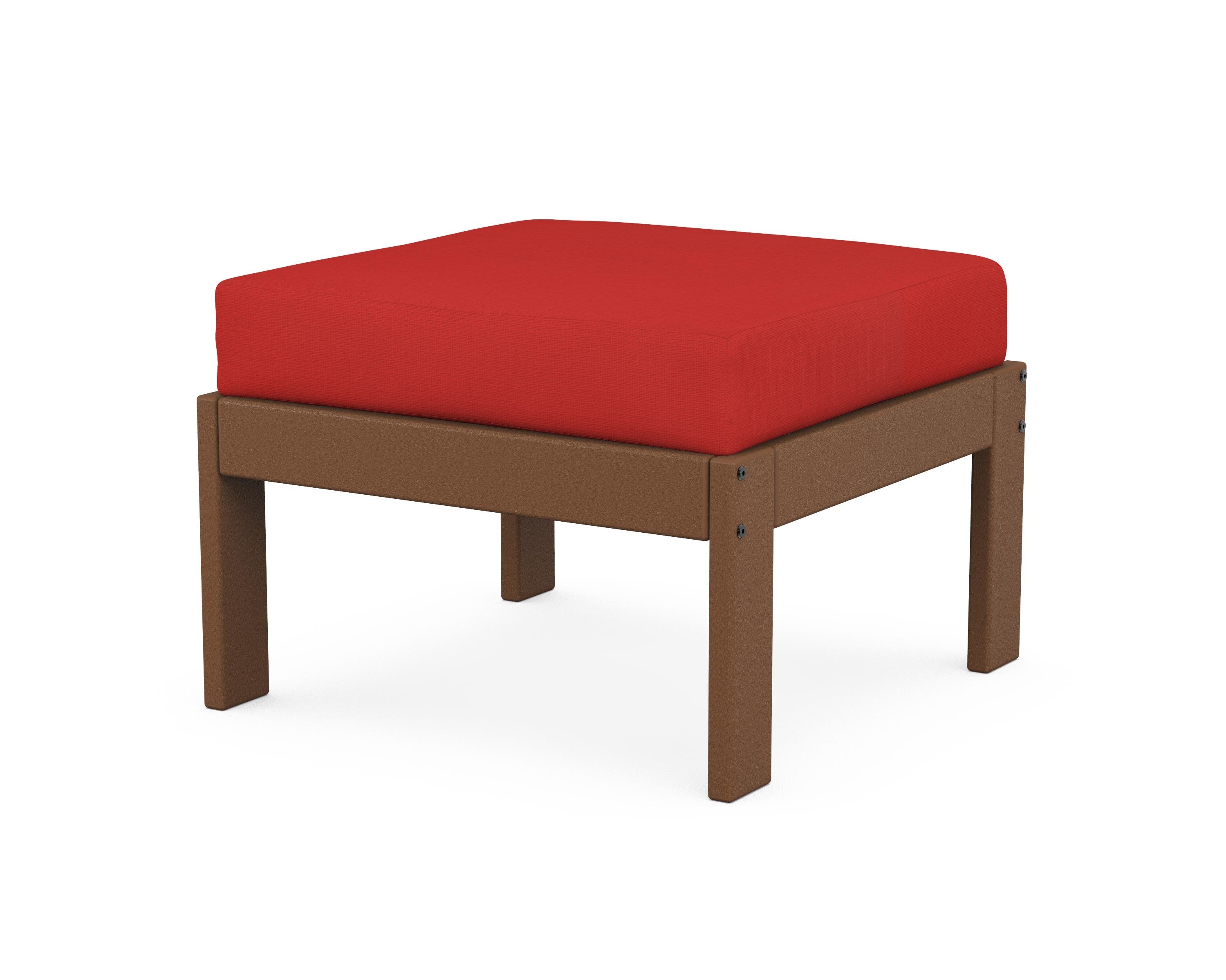 POLYWOOD® Vineyard Modular Ottoman in Teak / Crimson Linen