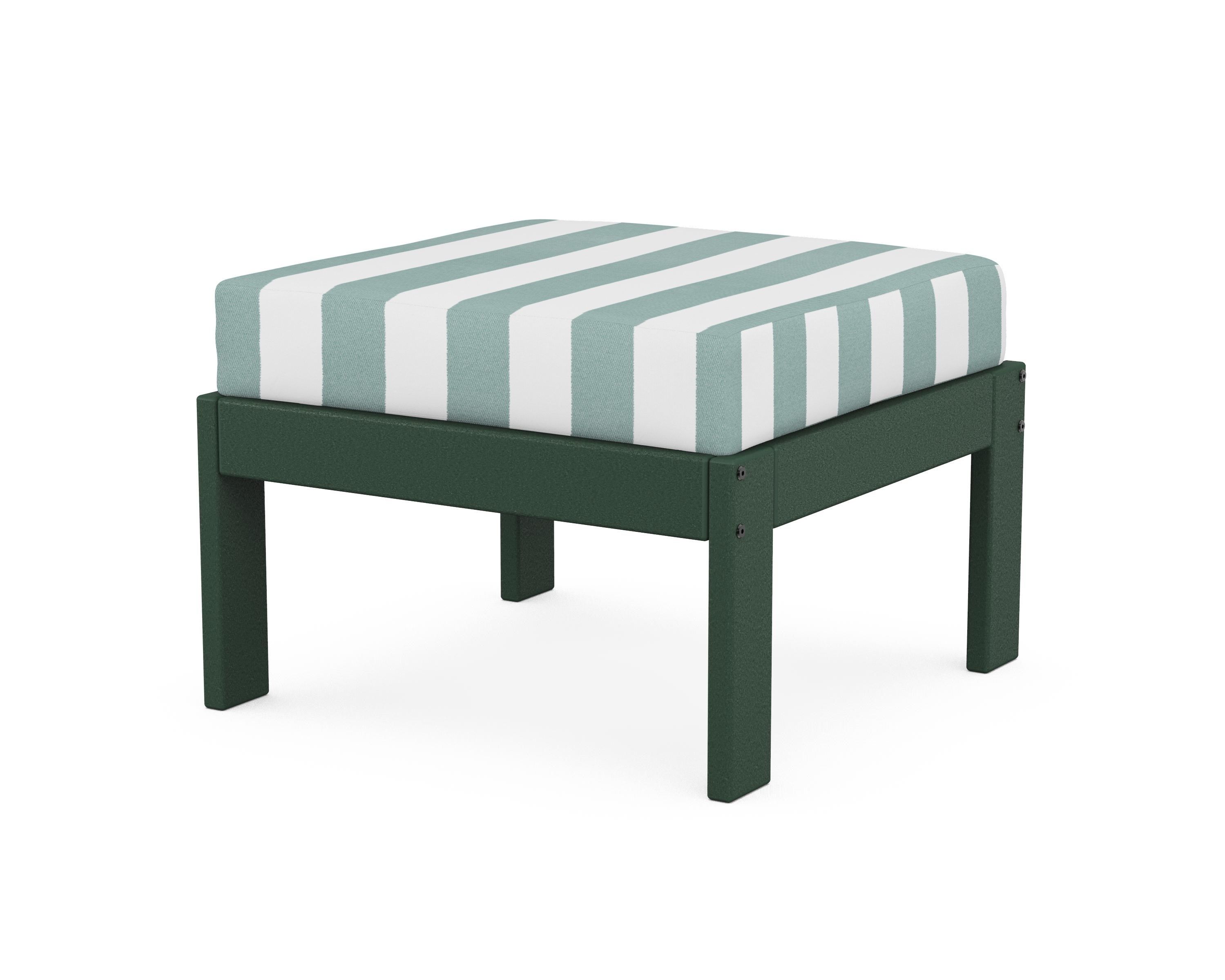 POLYWOOD® Vineyard Modular Ottoman in Green / Cabana Stripe Glacier Spa