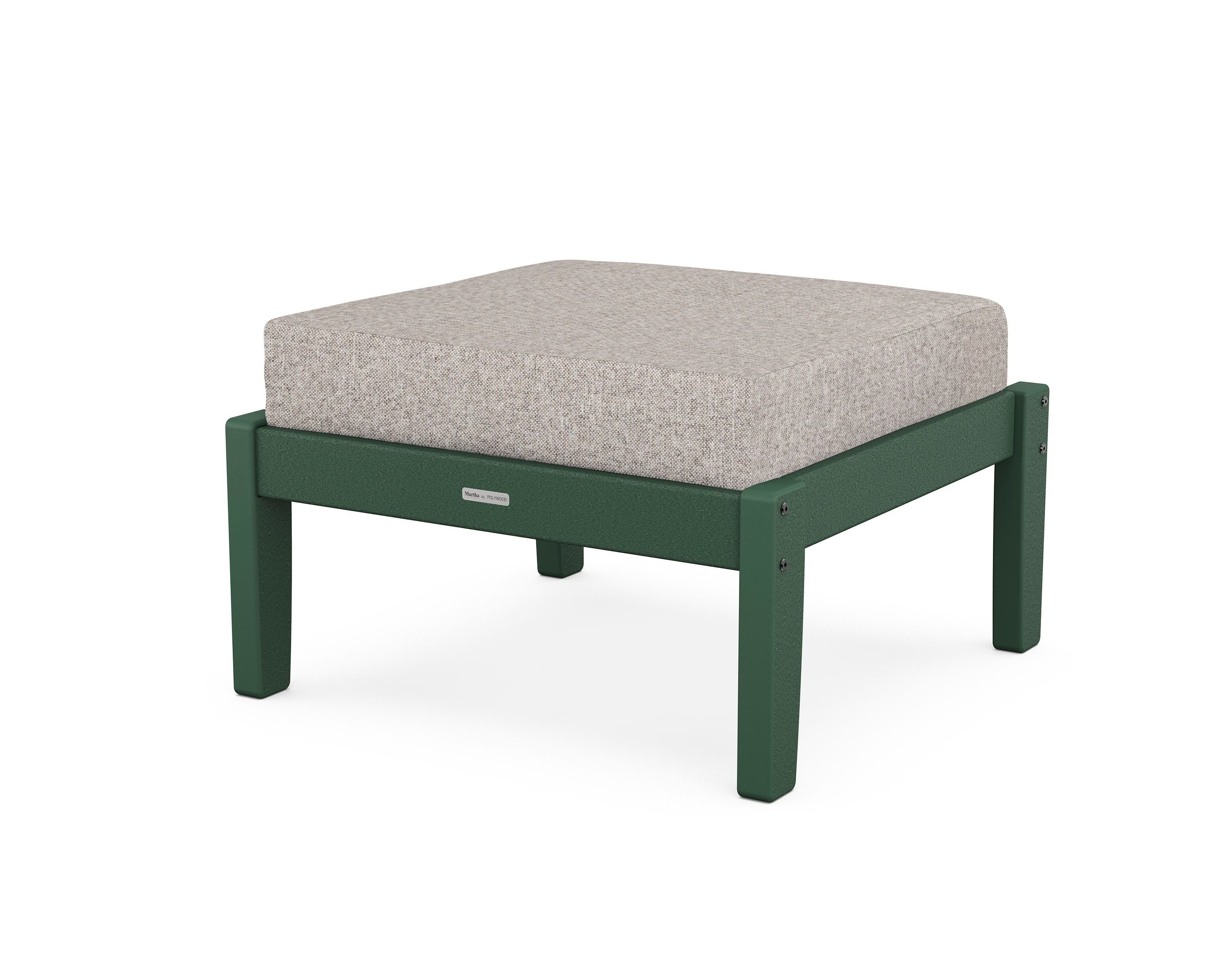 Martha Stewart by POLYWOOD® Chinoiserie Deep Seating Ottoman in Green / Weathered Tweed