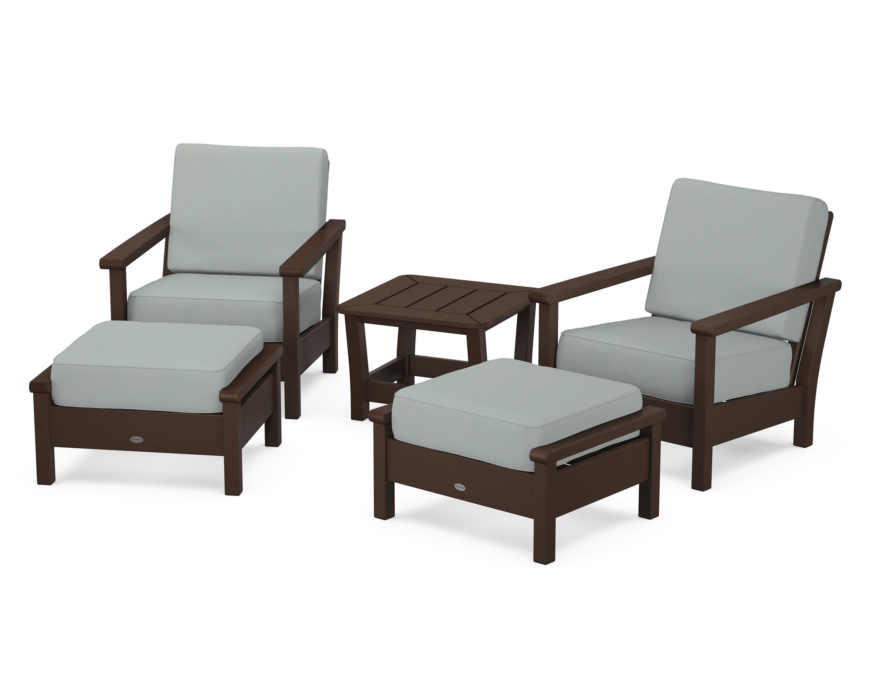 POLYWOOD® Harbour 5-Piece Deep Seating Chair Set in Mahogany / Spa
