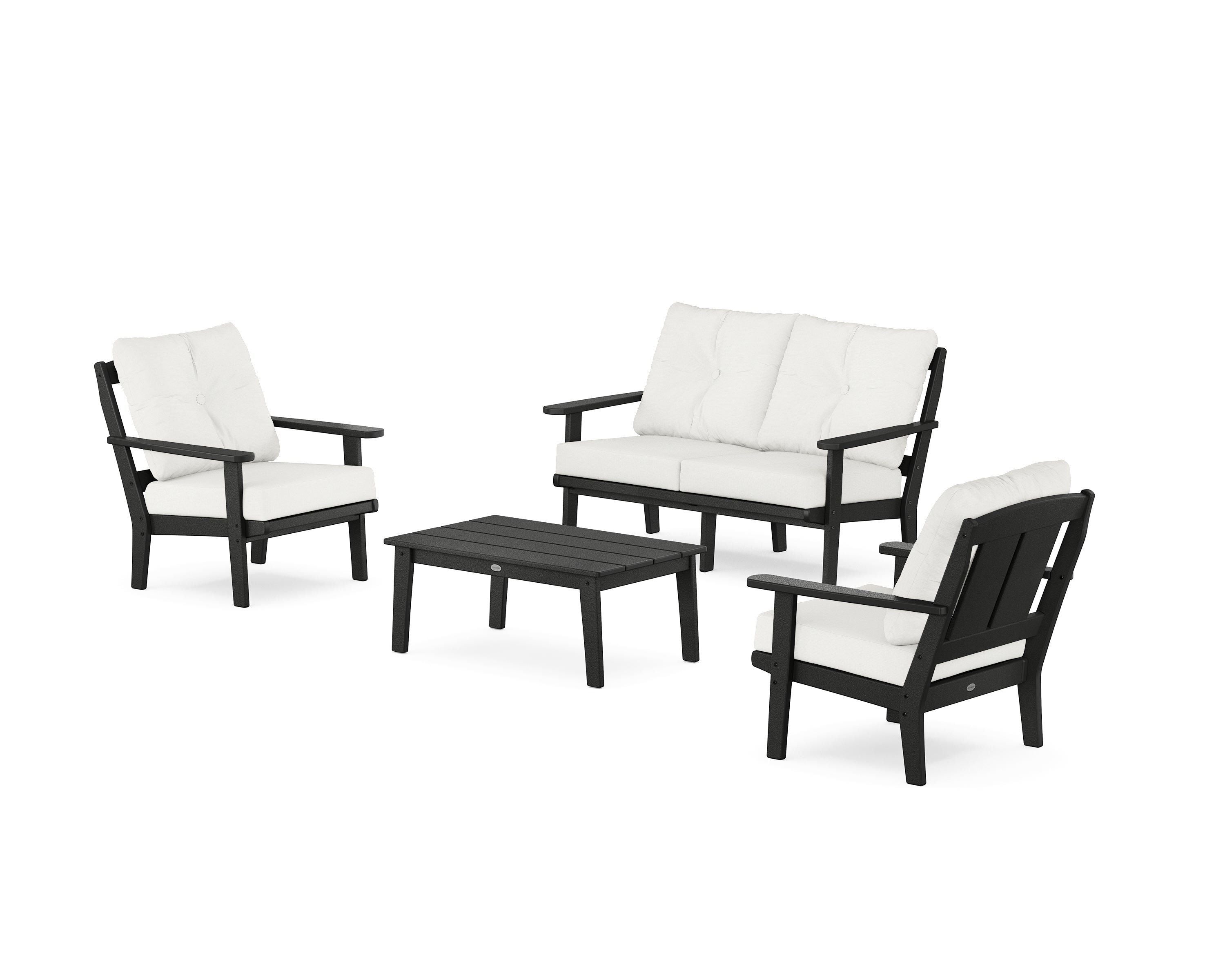 POLYWOOD® Mission 4-Piece Deep Seating Set with Loveseat in Black / Natural Linen