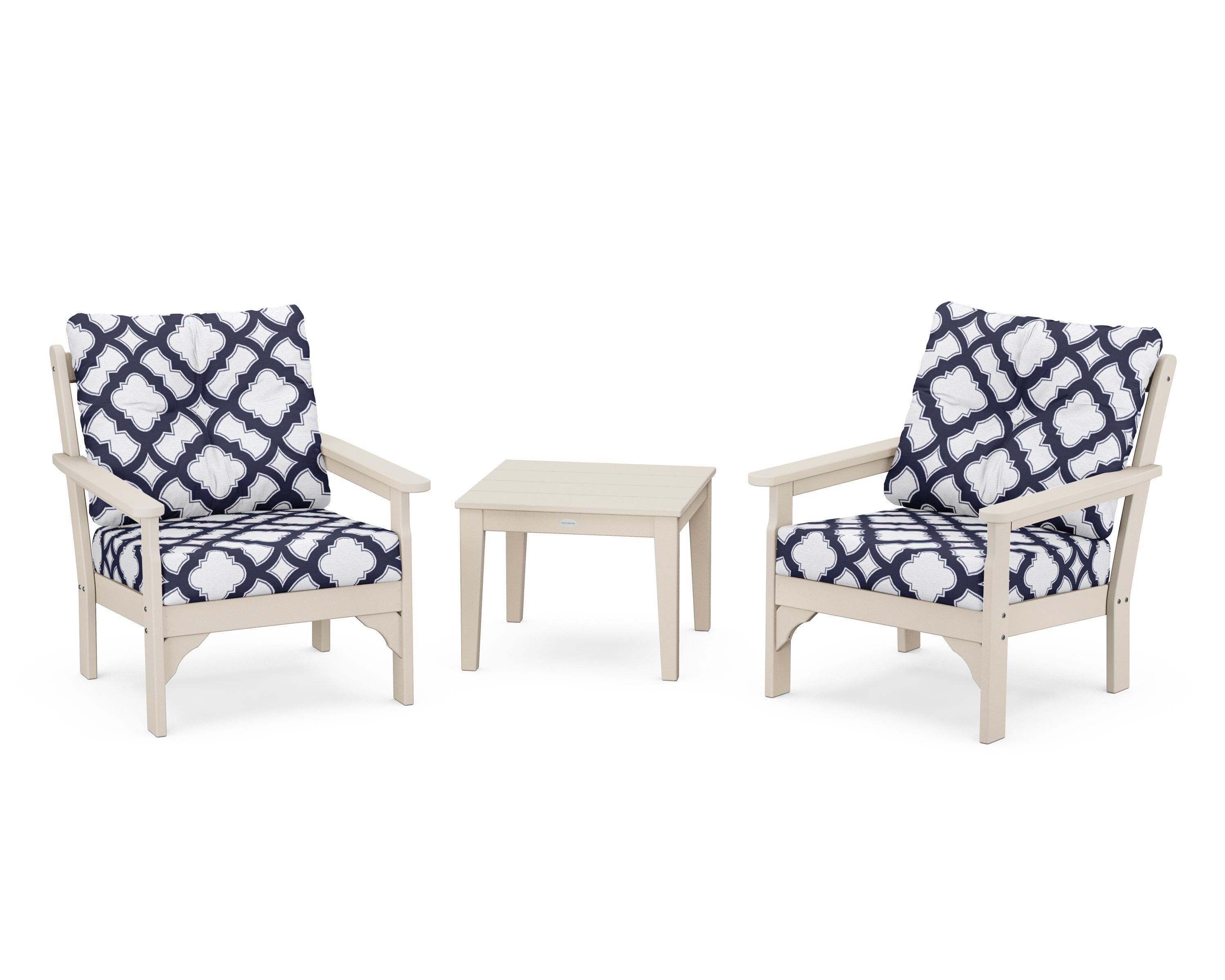 POLYWOOD® Vineyard 3-Piece Deep Seating Set in Sand / Trellis Navy