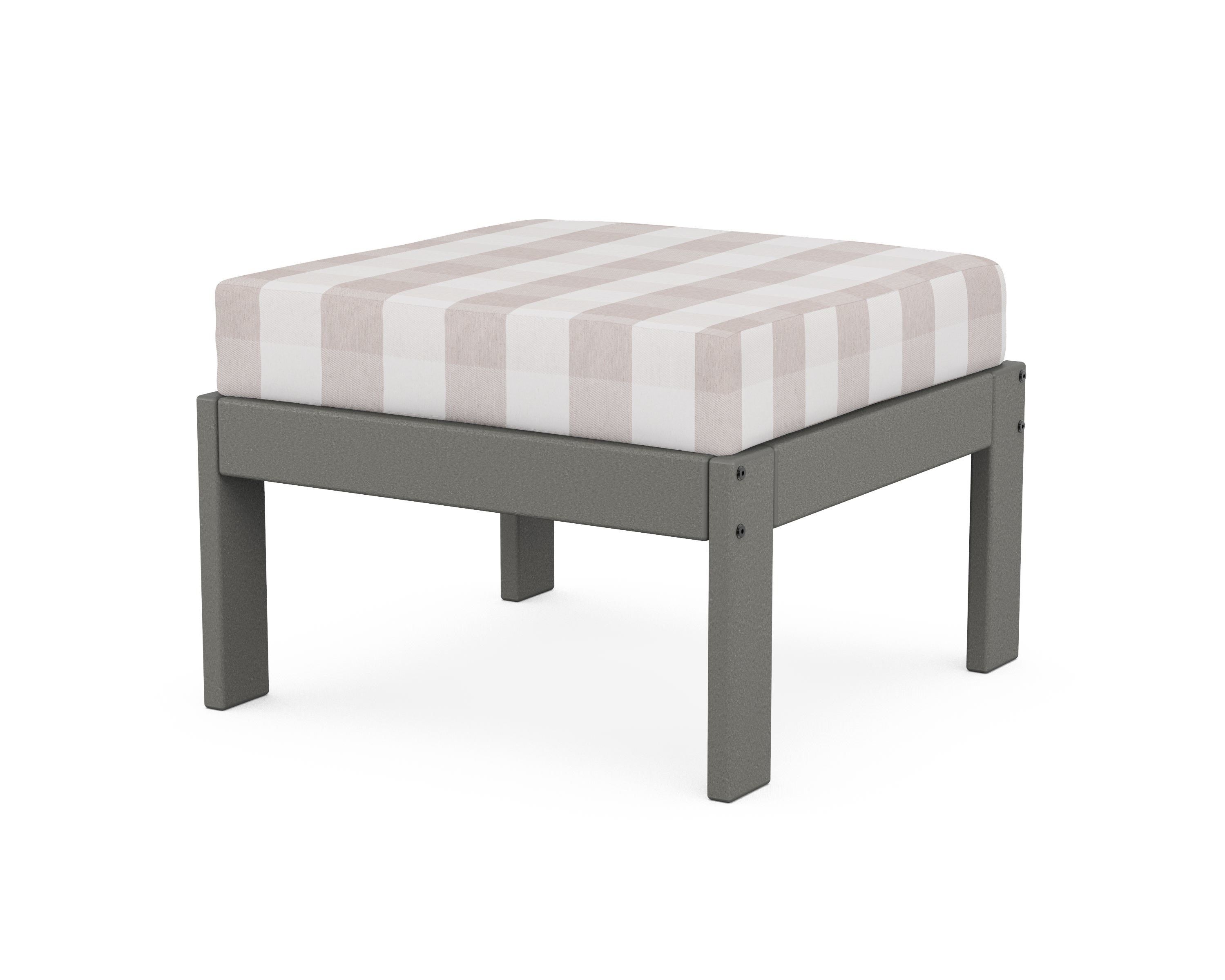 POLYWOOD® Vineyard Modular Ottoman in Slate Grey / Buffalo Plaid Dune Burlap