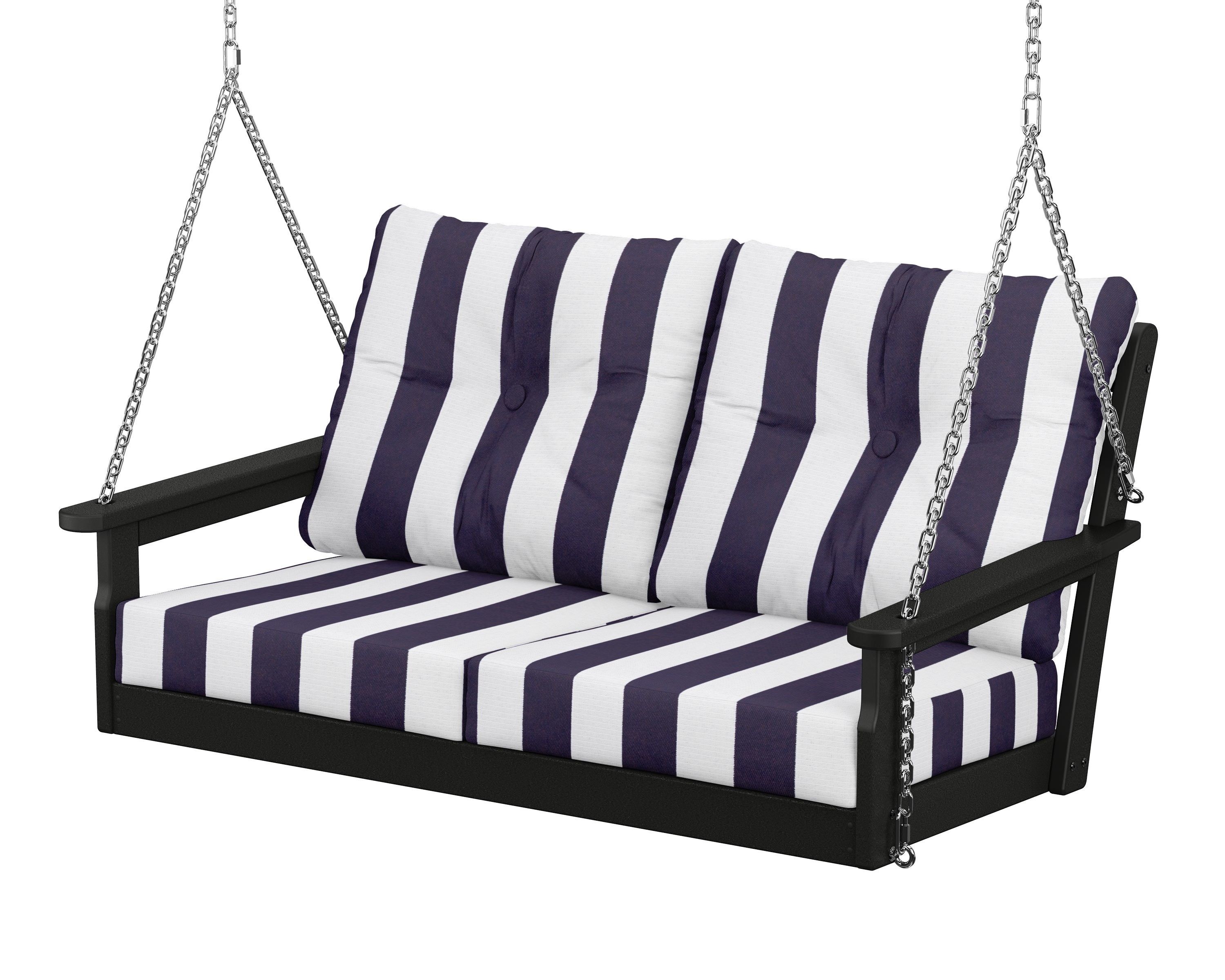 POLYWOOD® Vineyard Deep Seating Swing in Black / Cabana Stripe Navy