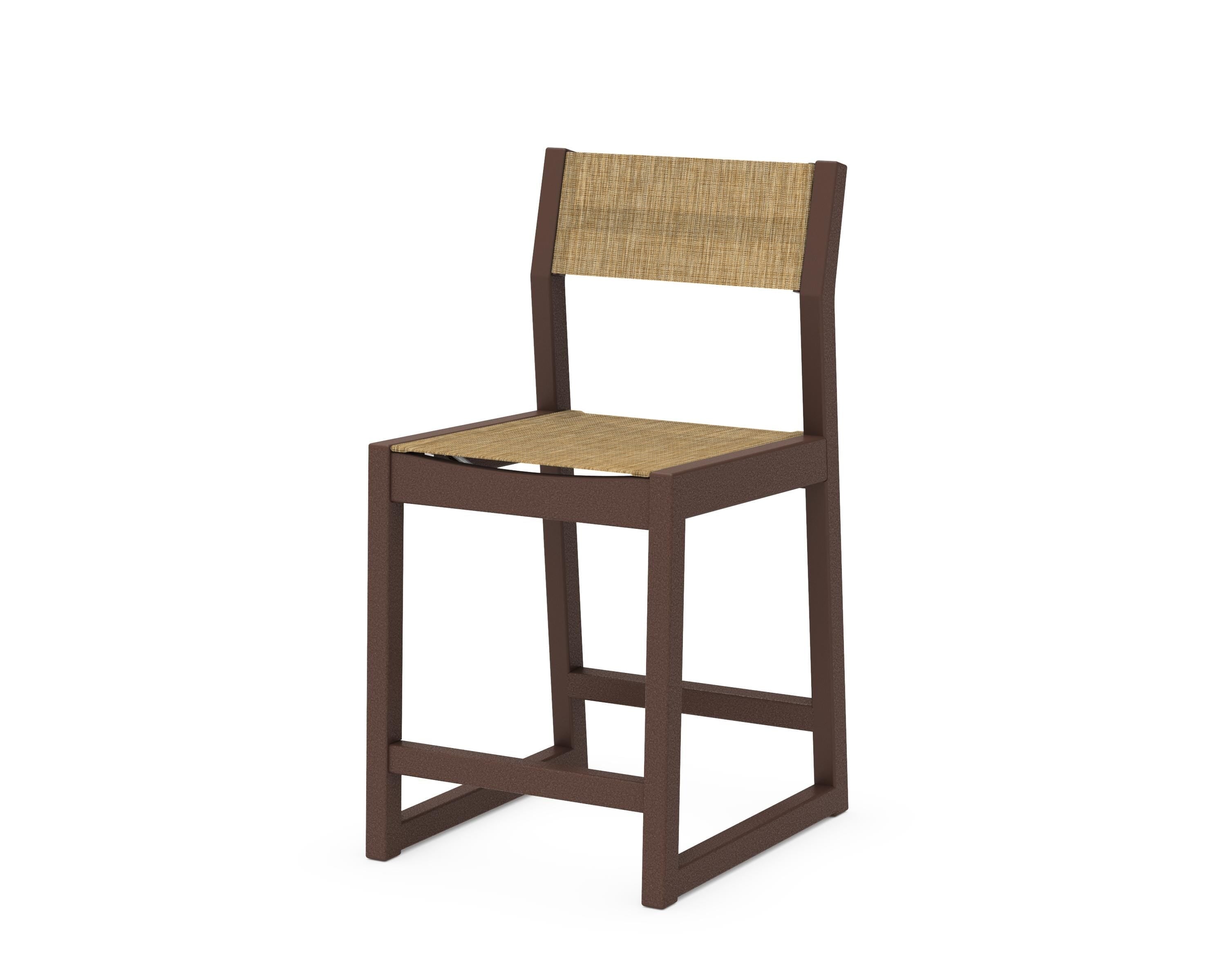 POLYWOOD® EDGE Sling Counter Side Chair in Mahogany / Burlap Sling