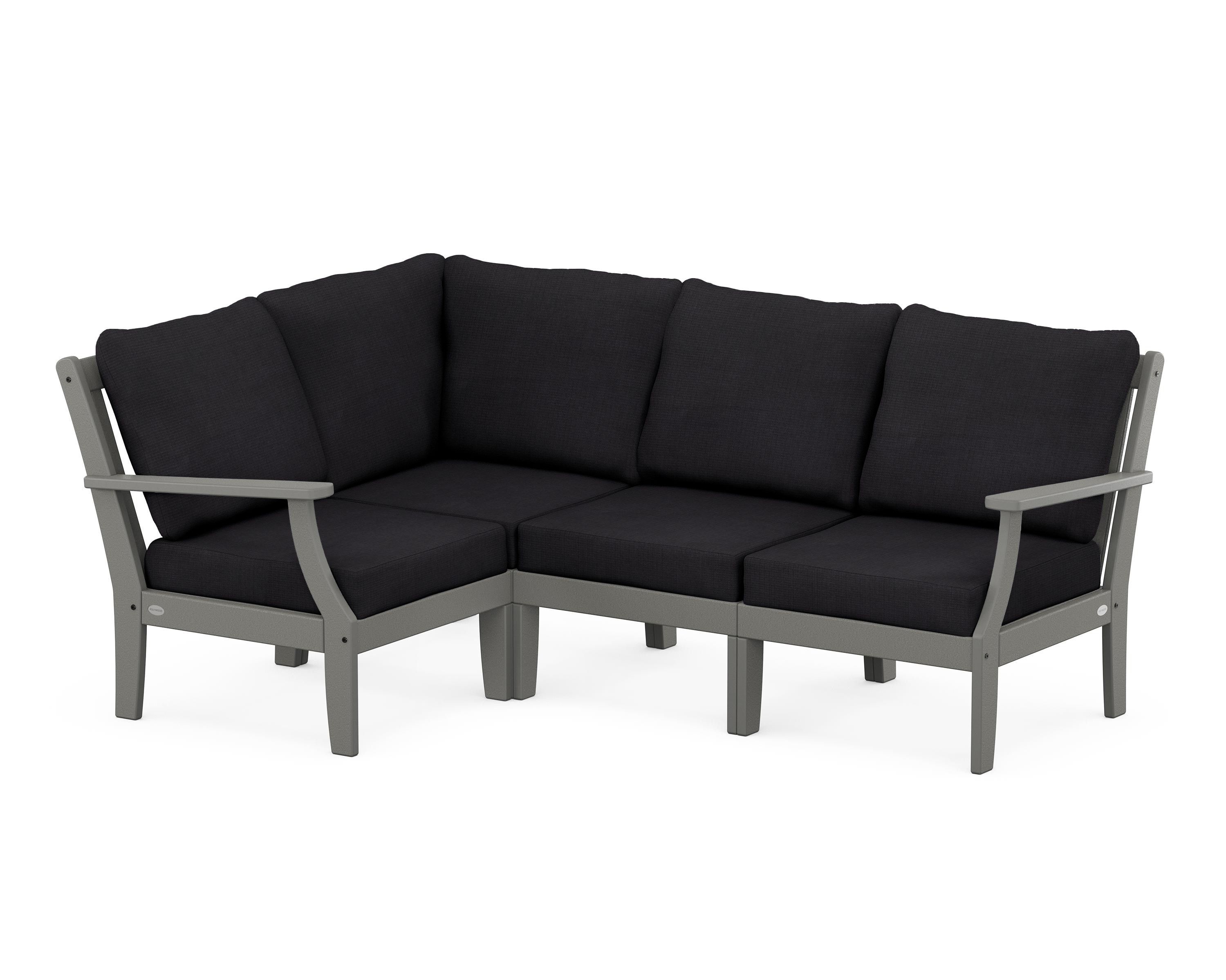 POLYWOOD® Braxton Modular 4-Piece Deep Seating Set in Slate Grey / Midnight Linen