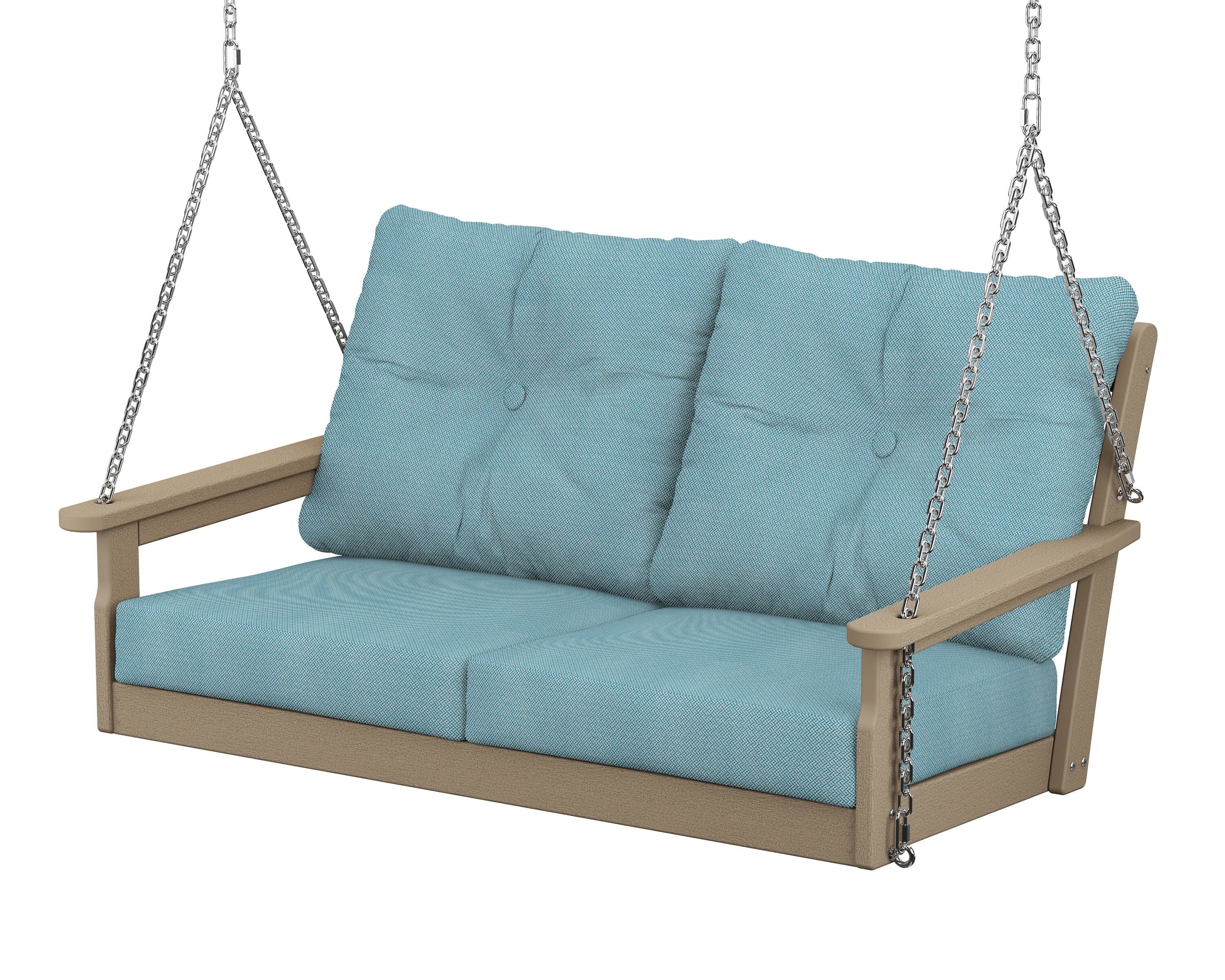 POLYWOOD® Vineyard Deep Seating Swing in Vintage Sahara / Lattice Sky Blue