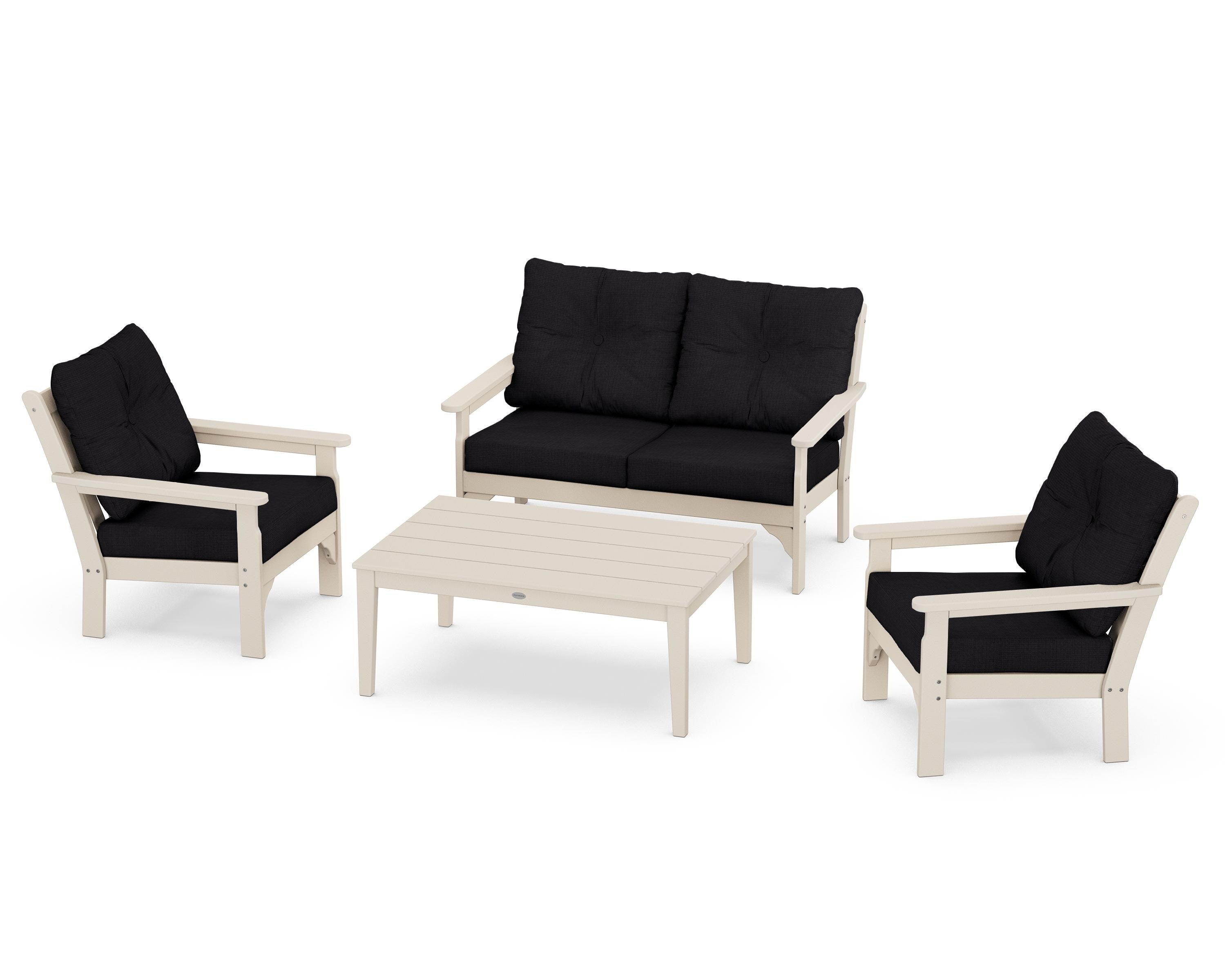 POLYWOOD® Vineyard 4-Piece Deep Seating Set in Sand / Midnight Linen