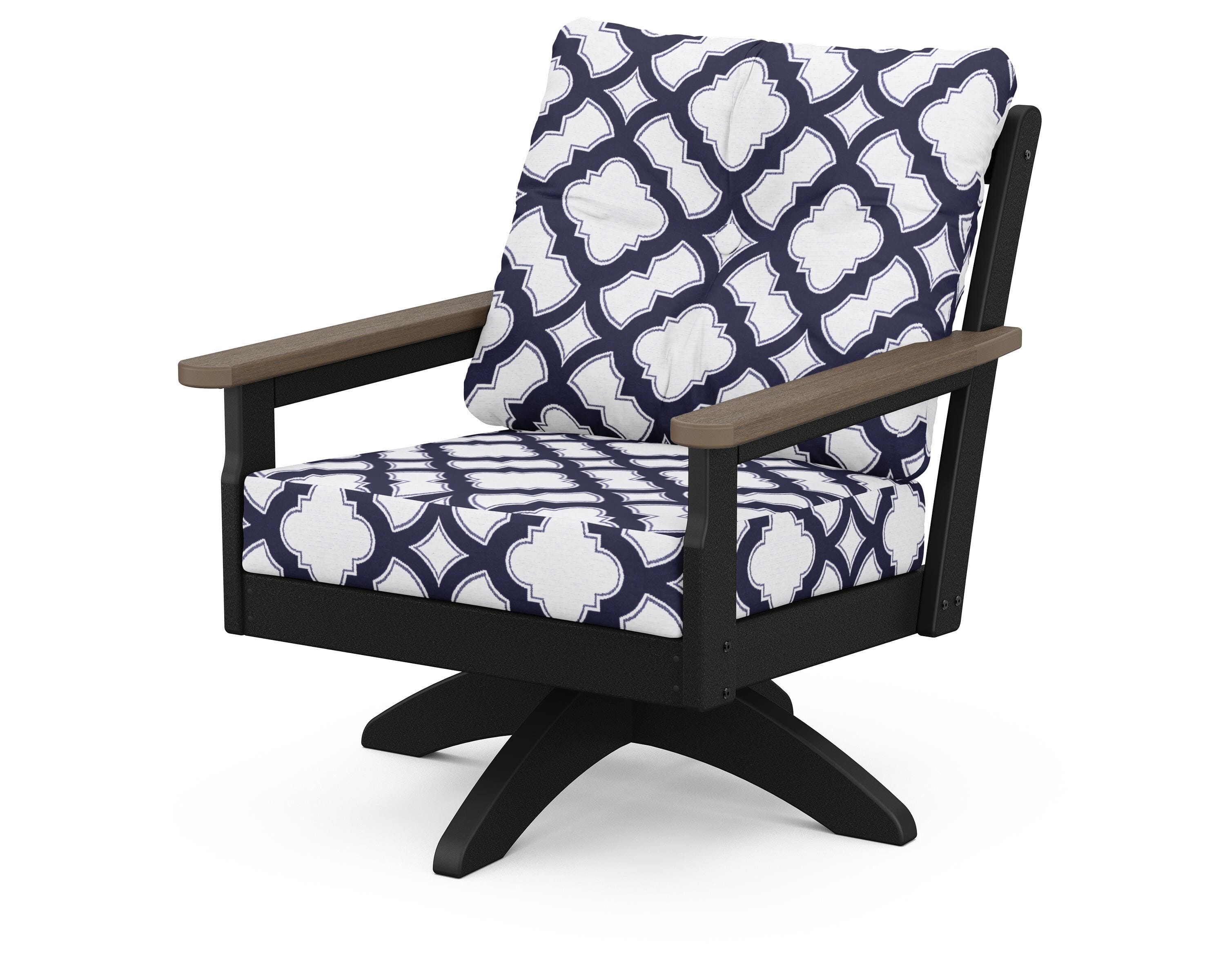 POLYWOOD® Vineyard Deep Seating Swivel Chair in Black / Kona / Trellis Navy