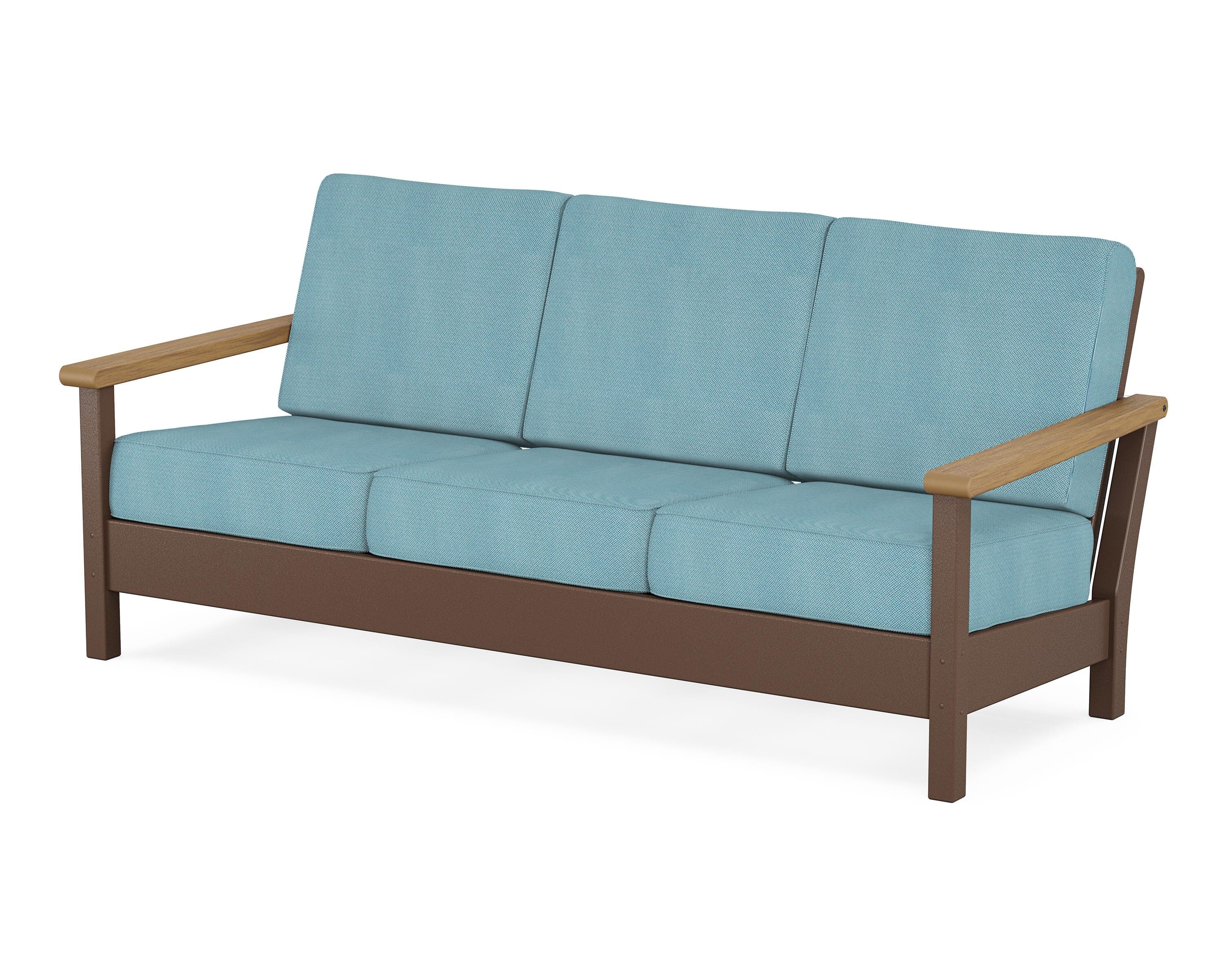 POLYWOOD® Harbour Deep Seating Sofa in Mahogany / Natural / Lattice Sky Blue