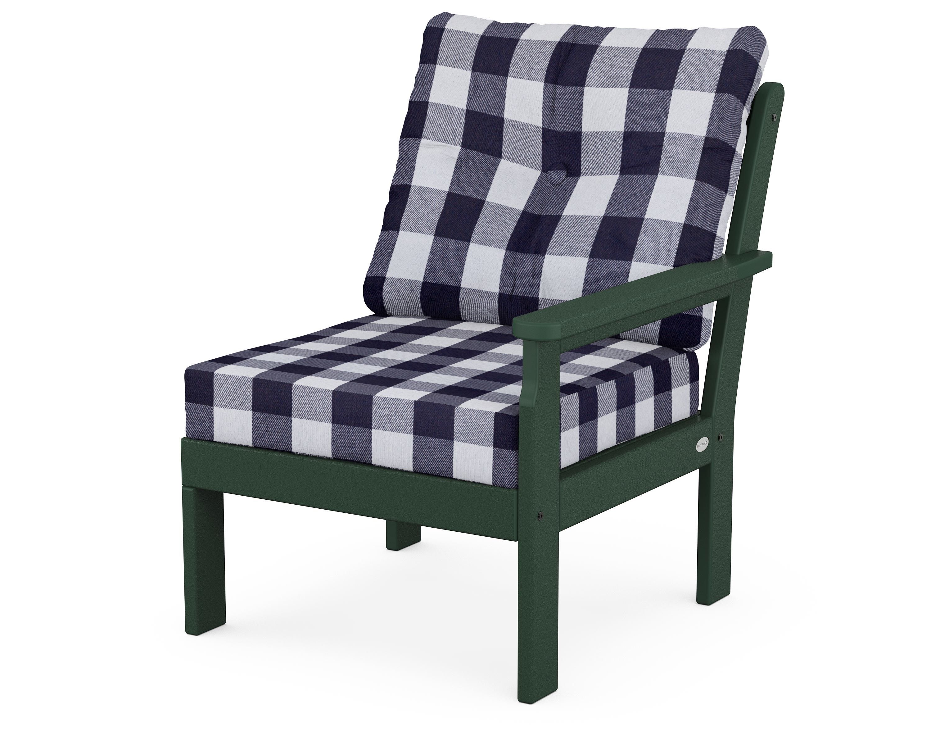 POLYWOOD® Vineyard Modular Right Arm Chair in Green / Buffalo Plaid Navy
