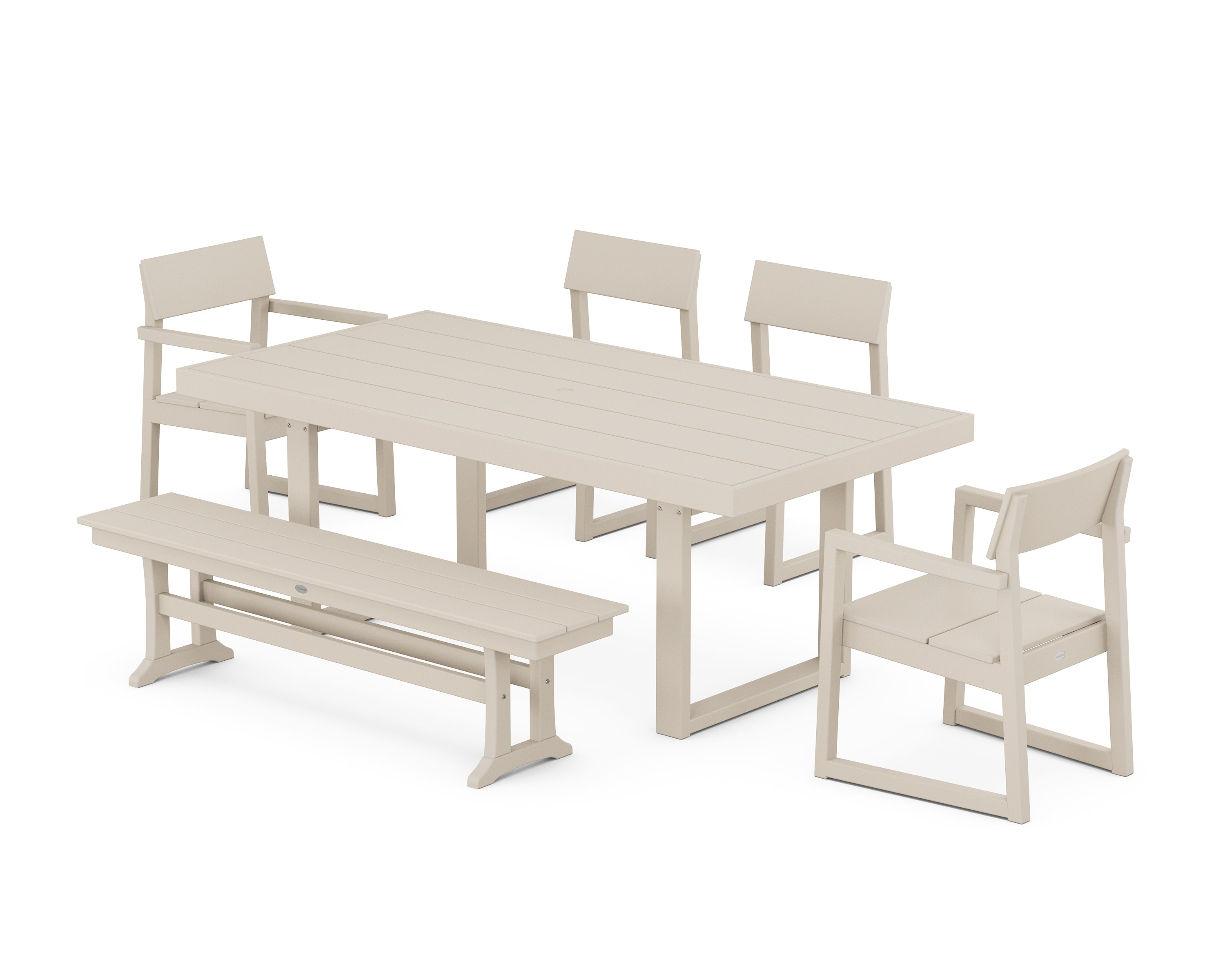 POLYWOOD® EDGE 6-Piece Dining Set with Bench in Sand