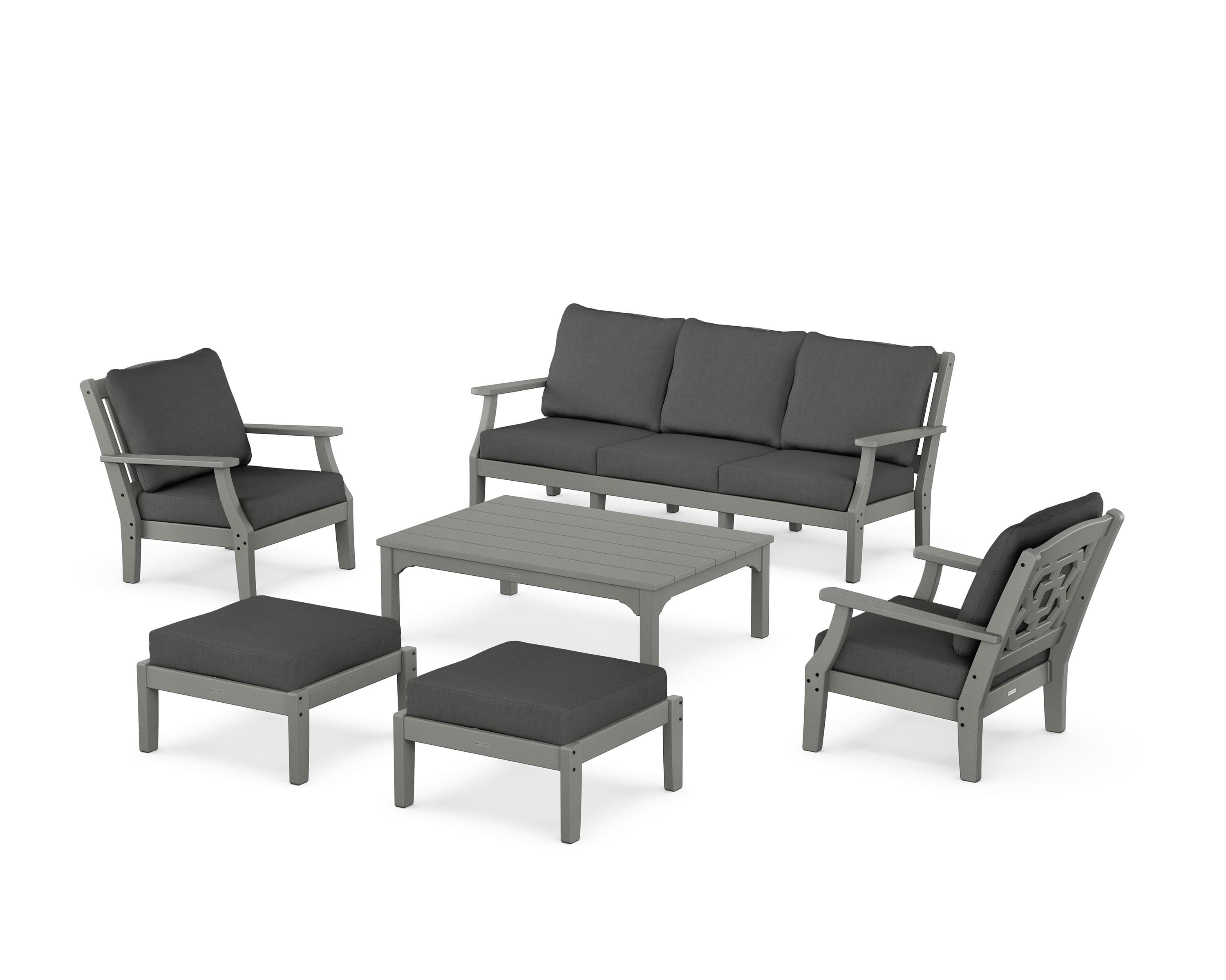 Martha Stewart by POLYWOOD® Chinoiserie 6-Piece Lounge Sofa Set in Slate Grey / Spectrum Carbon