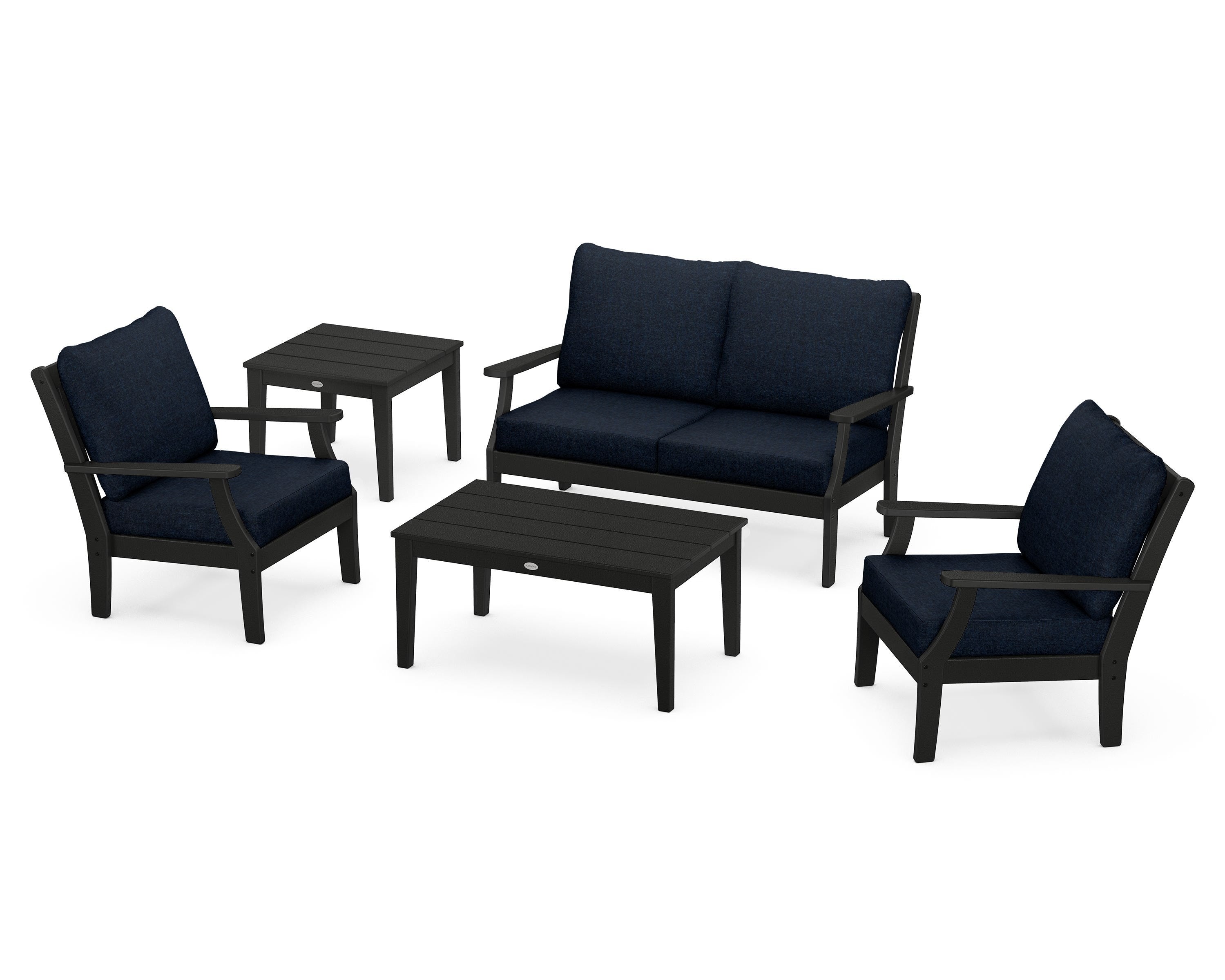 POLYWOOD® Braxton 5-Piece Deep Seating Set in Black / Marine Indigo