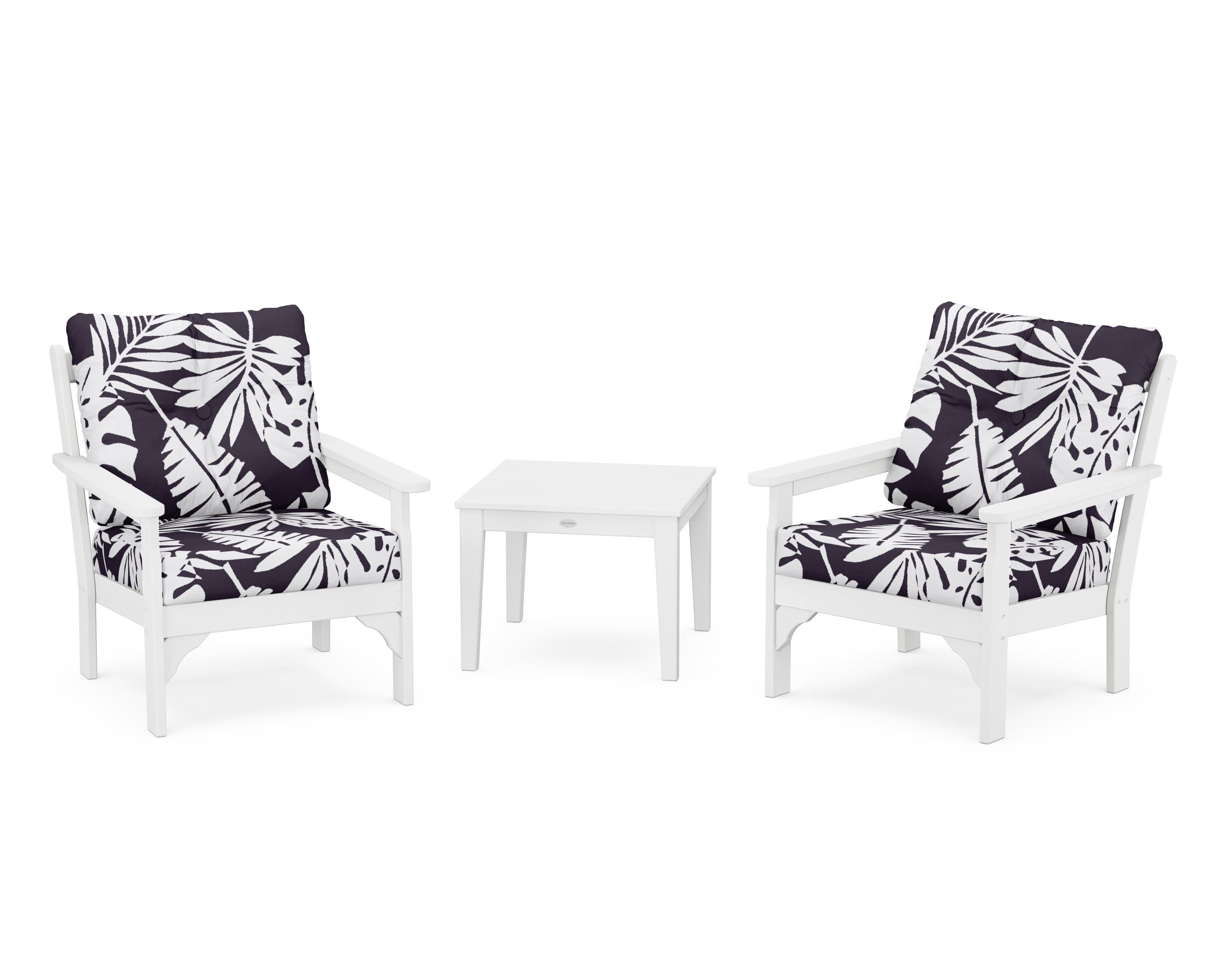 POLYWOOD® Vineyard 3-Piece Deep Seating Set in White / Leaf Navy